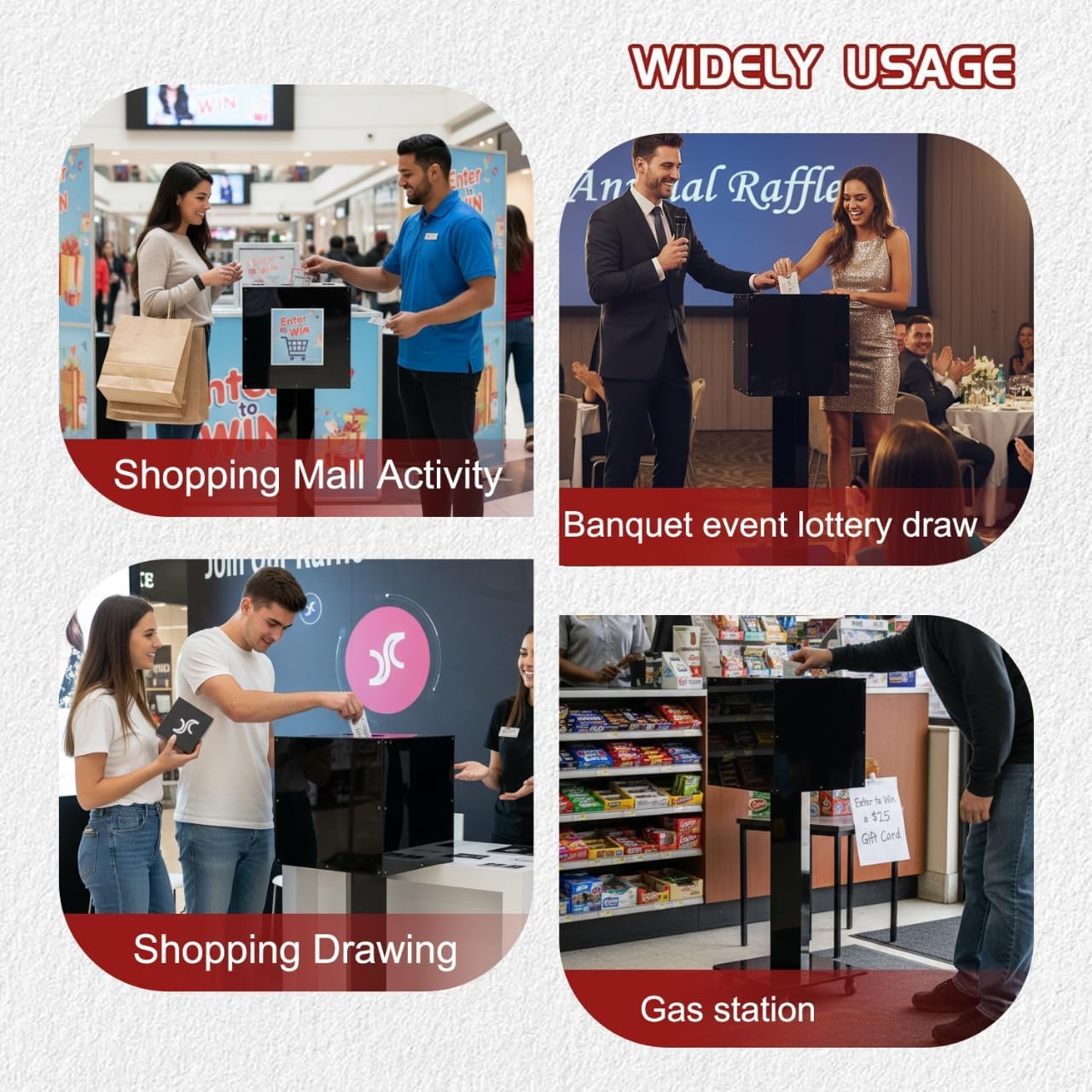 Extra Large Acrylic Raffle Box with Mobile Base & Locking Casters, 39.6" Tall, 13.8" Cube, Thickened Ticket Box with Lock for Lottery Games, Bingo, Raffle Balls