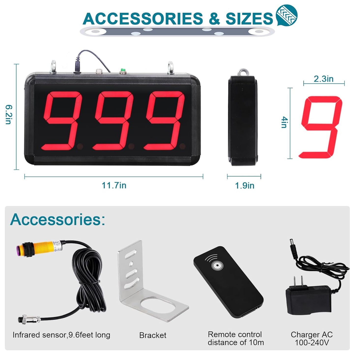 Digital Up Counter 4in Led Display Counter with Infrared Sensor for Conveyor Belt Production Line Visitor 0-999 110-240V