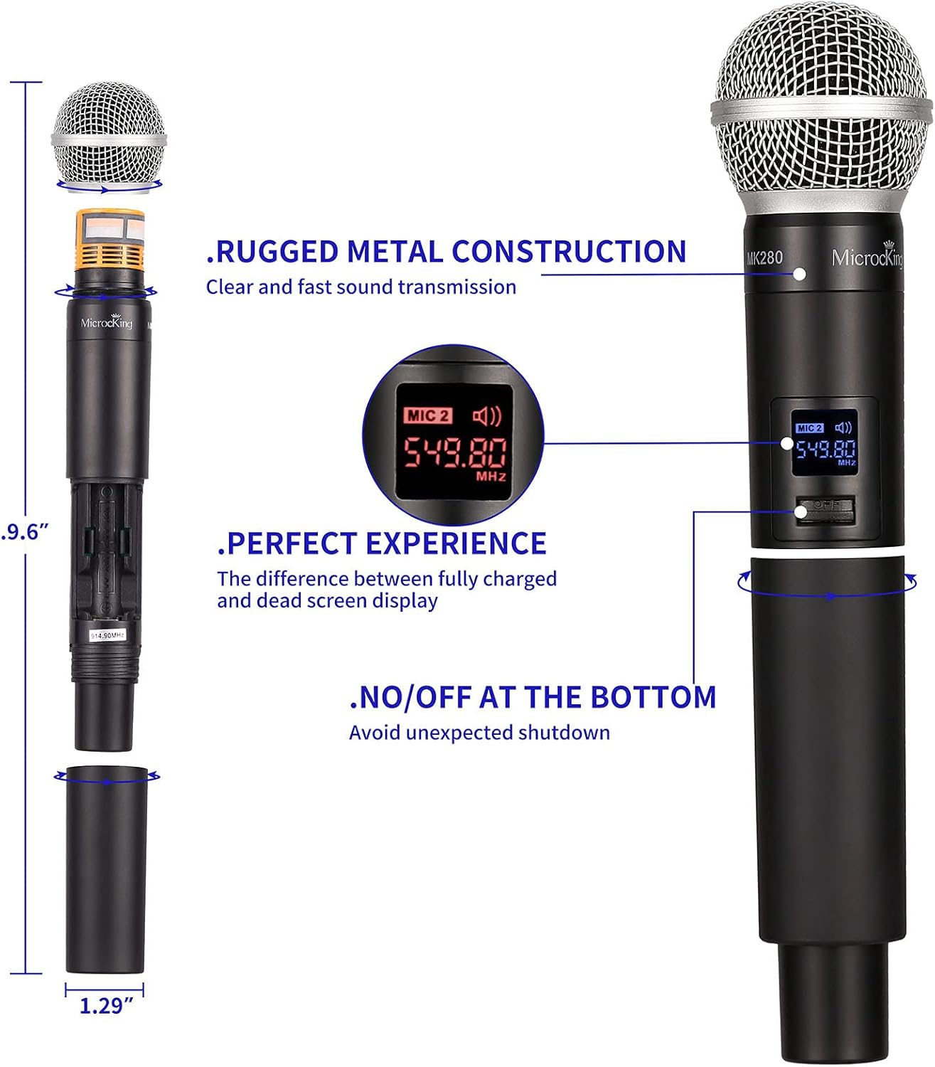 MicrocKing Wireless Microphone System, 8-Channels UHF Cordless Dynamic Handheld Mics, Long Range 400ft, Auto Connect, Ideal for Karaoke Party Wedding Speech and Outdoor Events