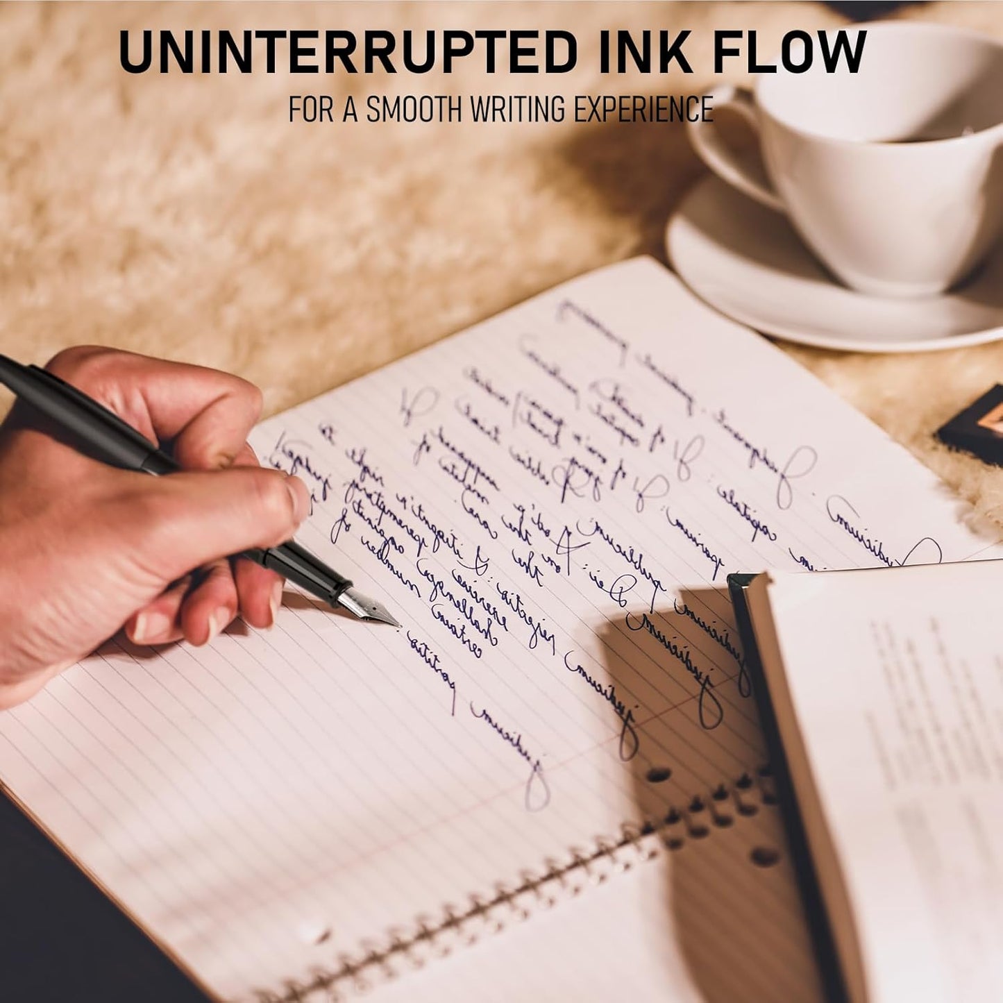 Nicpro Fountain Pen Set with Box, Classic Black Fancy Pen with Converter, 0.38mm Extra Fine Nib Smooth Writing Calligraphy, Office, Business, Luxury Pen