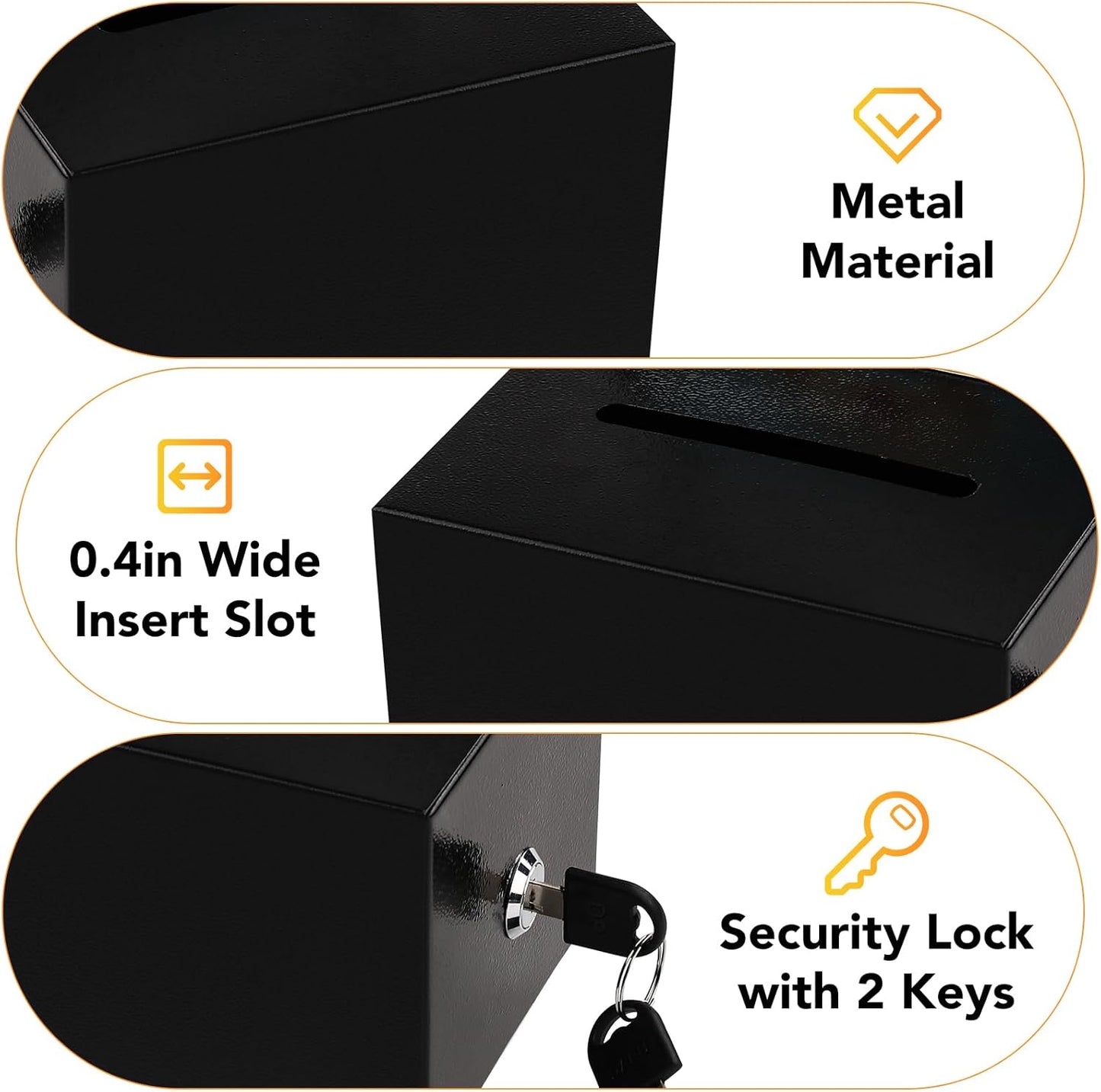 Tip Jar 3 PCS Suggestion Box with Slot and Lock Metal Donation Raffle Fundrais Cash Ballot Money Ticket Bartender Voting Prayer Comment Teacher Mailbox Booth Card Classroom Restaurant Black
