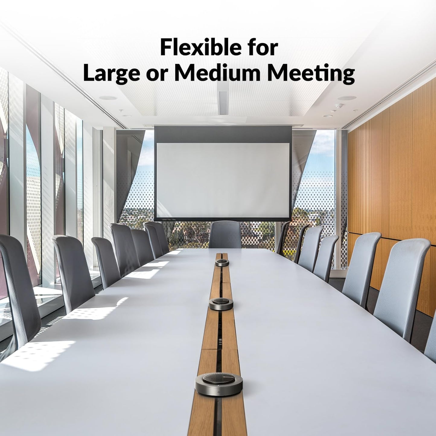 Conference Speakerphone, Daisy Chain up to 9 Speakerphones for 50 People, USB & Bluetooth Speaker with 4 Mics AI Noise Cancellation 360° Voice Pickup for Zoom,Teams,Conference Call Large Meeting Room