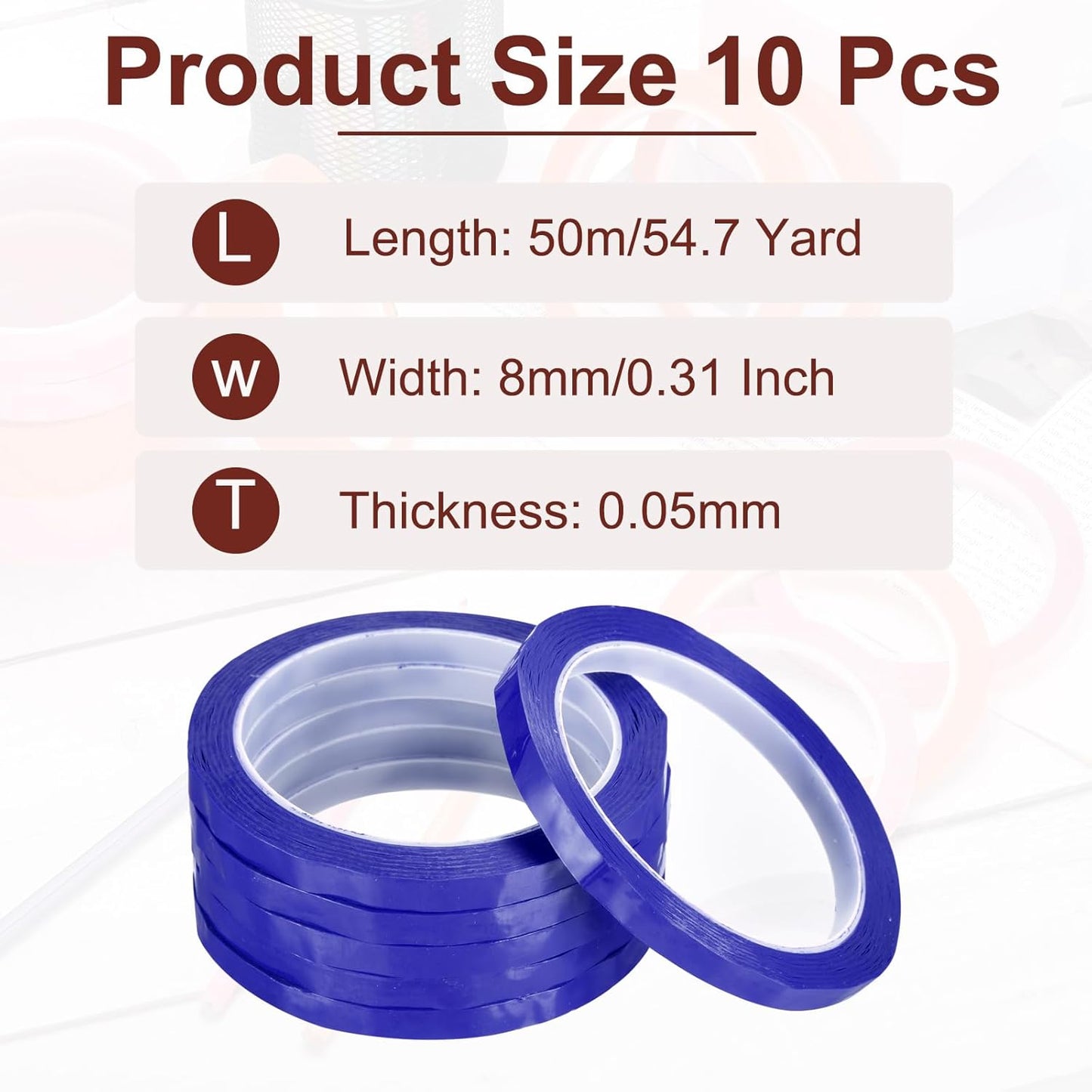 MECCANIXITY 10 Rolls Whiteboard Tape Graphic Chart Tape 8mm 54.7 Yard Art Tape Thin Self-Adhesive Pinstripe Tape Masking Tape for Gift Wrapping Craft Supplies, Blue