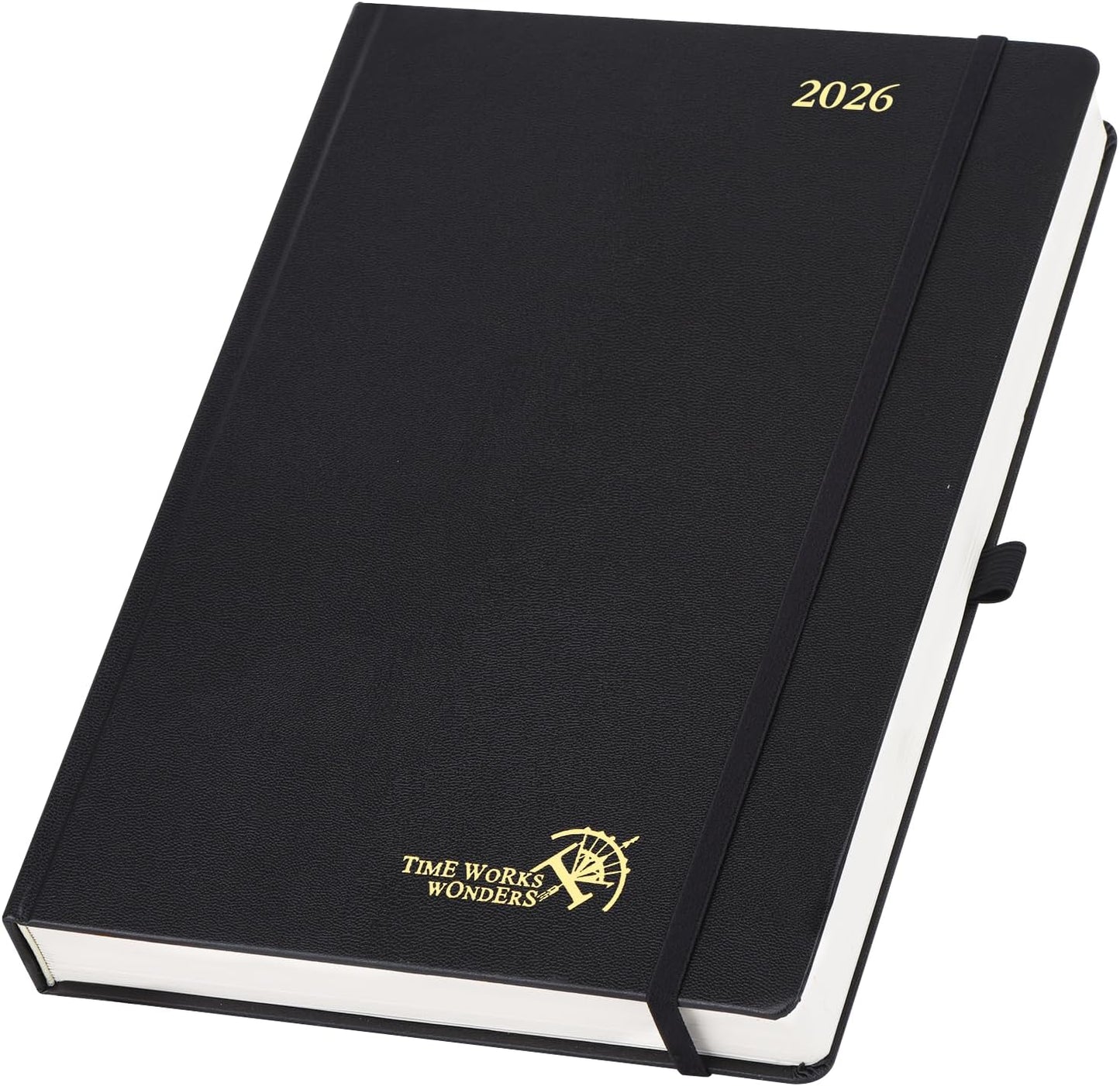 POPRUN 2026 Daily Planner One Page Per Day Even Weekends A4 Large Size (8.5" x 12") - 12 Months Calendar Hourly Appointment Book with Inner Pocket, Pen Holder, Hardcover - Black