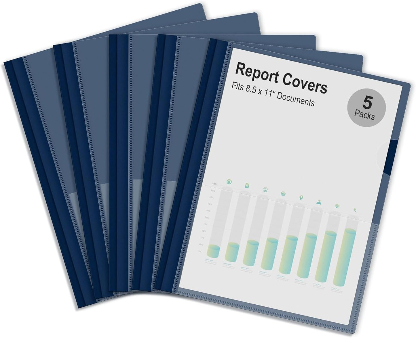 Ndsox 5 Packs Clear Front Report Covers with 3-Prong Fasteners Plastic Project Presentation Folders Resume Document Covers with Navy Blue Back for 8.5x11 Letter Size Paper for School Office Business