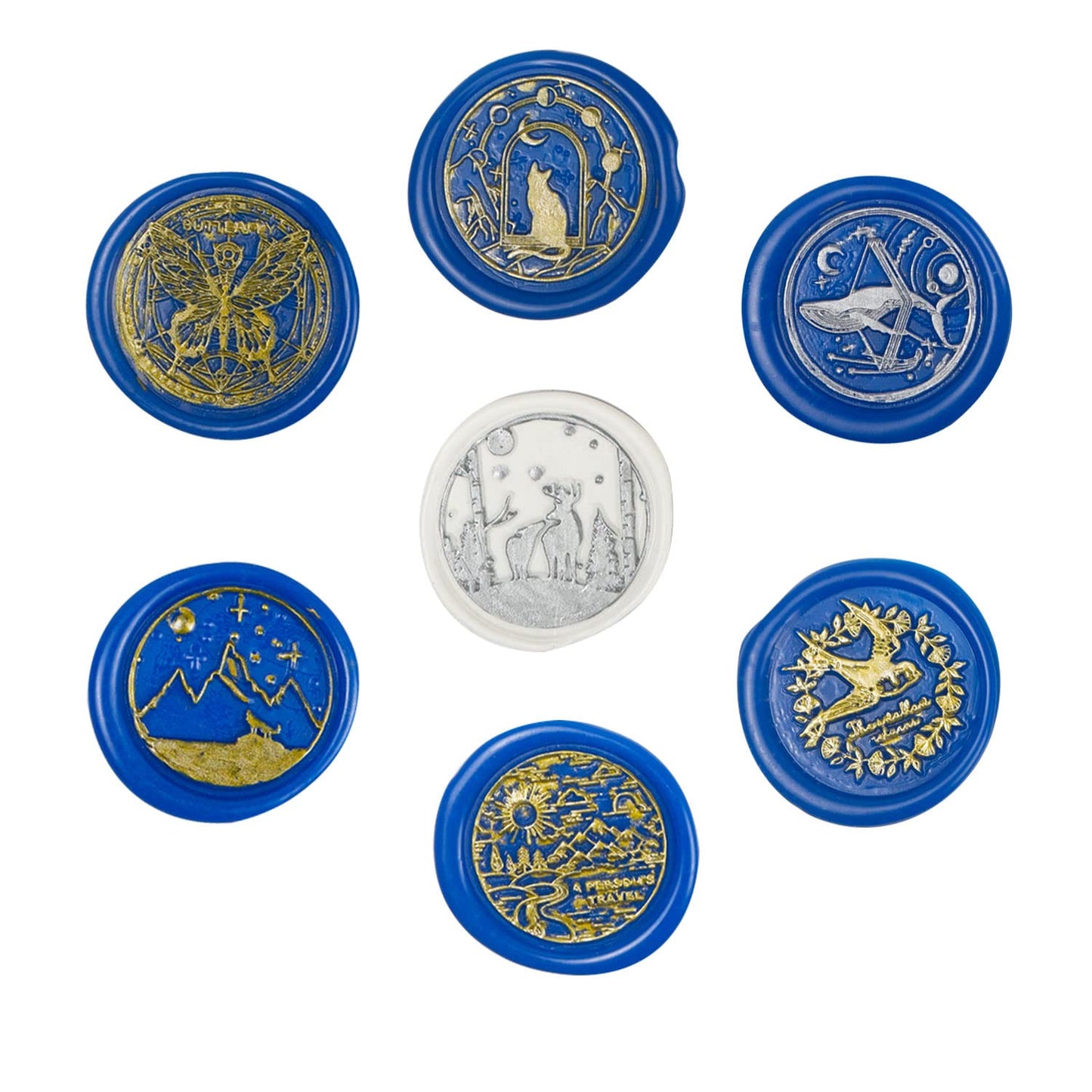 Animal Wax Seal Stamp Set with 7 PCS Removable Brass Heads and 1 Wooden Handle - Cat, Whale, Butterfly, Swallow, Wolf Sealing Wax Stamp for Cards & Invitations