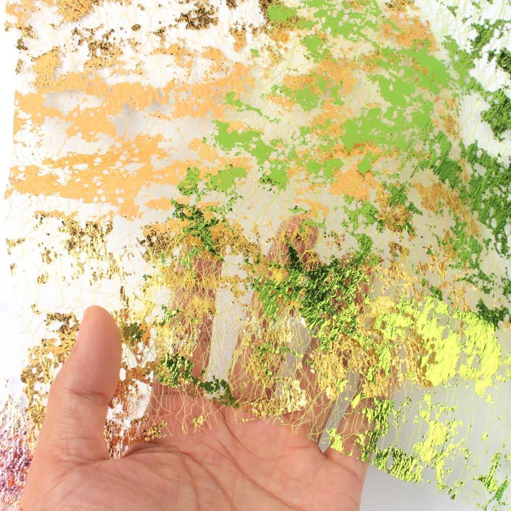 A5 & A4 Size Colorful Foil Textured Fabric Art Paper Scrapbooking Decorative, 20 Sheets Sparkle Metallic Lace Mesh for Crafts, Junk Journaling Supplies, Card Making, Collage