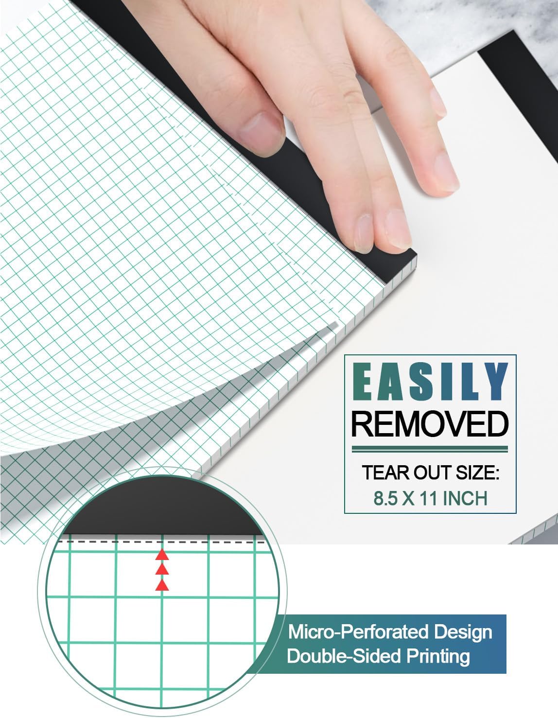 Graph Paper Pads 8.5 x 11, 4x4 Graph Ruled, 2 Pack 1/4 Graph Paper Notebooks, Grid Paper Pad Notebook 8-1/2" x 11" Graphing Paper, Perforated Quadrille Pad, 70GSM White Graft Paper Pads, 30 Sheets/Pad