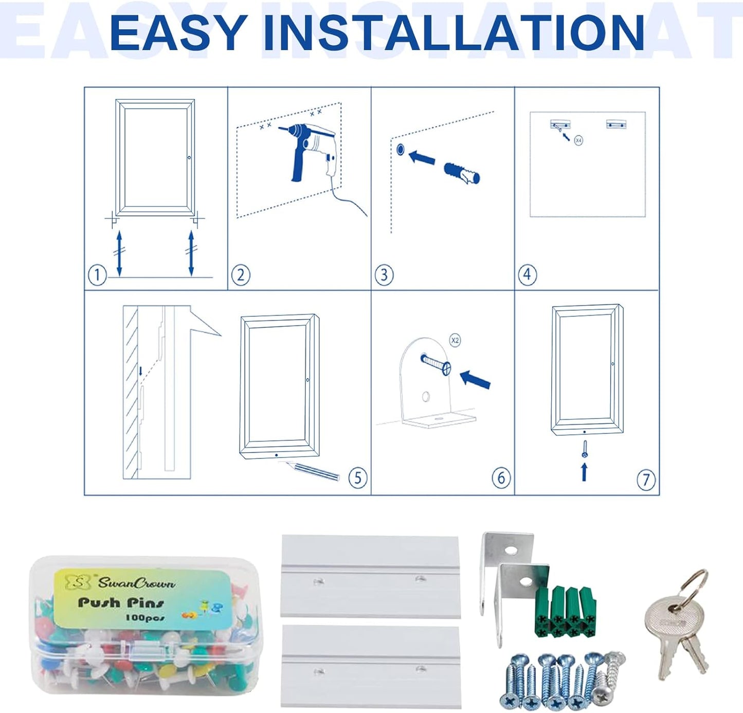 SWANCROWN Outdoor Lockable Gray Fabric Bulletin Board Shatter Resistant Display Cases Wall Mount Message Board with Swing Door,36x24 inches