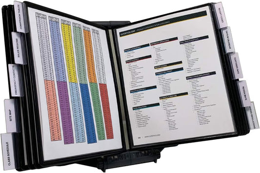 Ultimate Office AdjustaView 10-Pocket Desk Reference Organizer with Easy-Load Pockets and Compact Weighted Base for Stability, Black Pockets