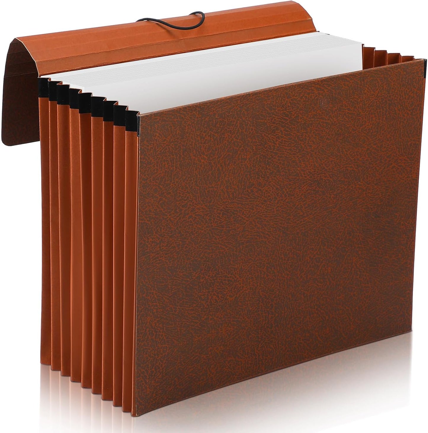 PerKoop 1 Pcs Expanding File Folder with Flap 7 Inch Expansion Expanding File Wallet with Elastic Cord Closure Letter Size Heavy Duty Document Organizer, 10 Slots, Brown