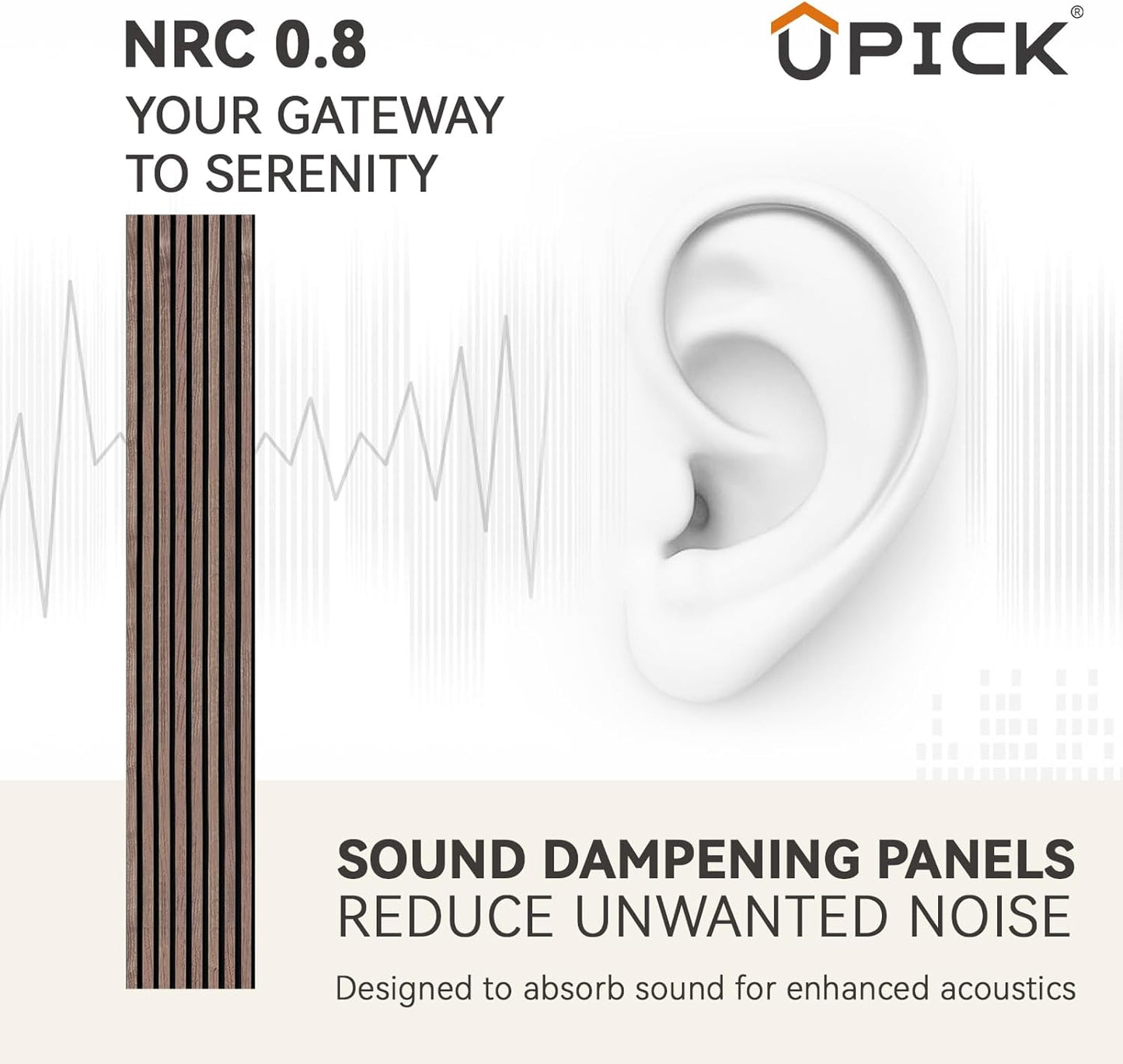 Upick MDF Acoustic Wall Panels, 4 Pack 94.5" x 12.6" 3D Slat Wood Panels for Wall, Soundproof Panels for Interior Wall Decor, Walnut