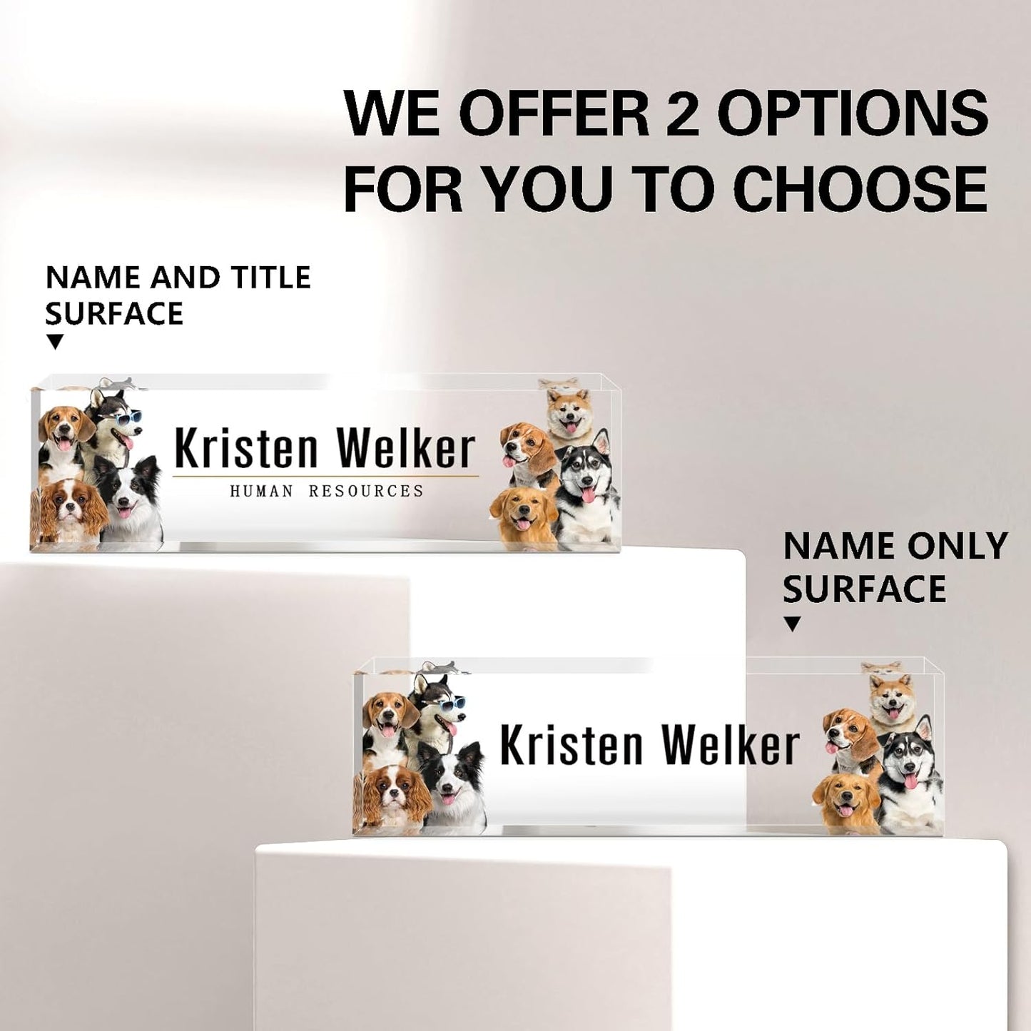 Gowellly Office Desk Name Plate Personalized - Custom Acrylic Name Plates for Desk - Employee Appreciation Gifts - Office Gifts for Teacher,Boss,Nurse,Lawyer,Women Office (Pet-Dog-2)