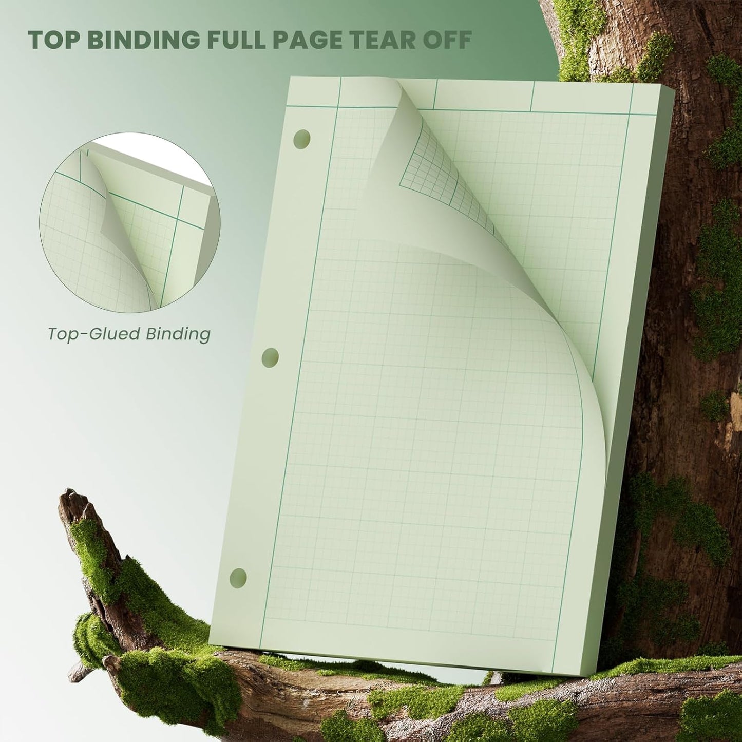 Engineering Computation Pad, 6 Pack Engineering Paper 8.5 x 11, 5x5 Quad Ruled, Top Glue Binding Engineering Notebook 8.5 x 11, 3-Hole Punched Grid Paper, Graph Paper Notebook 100 Sheets Per Pad