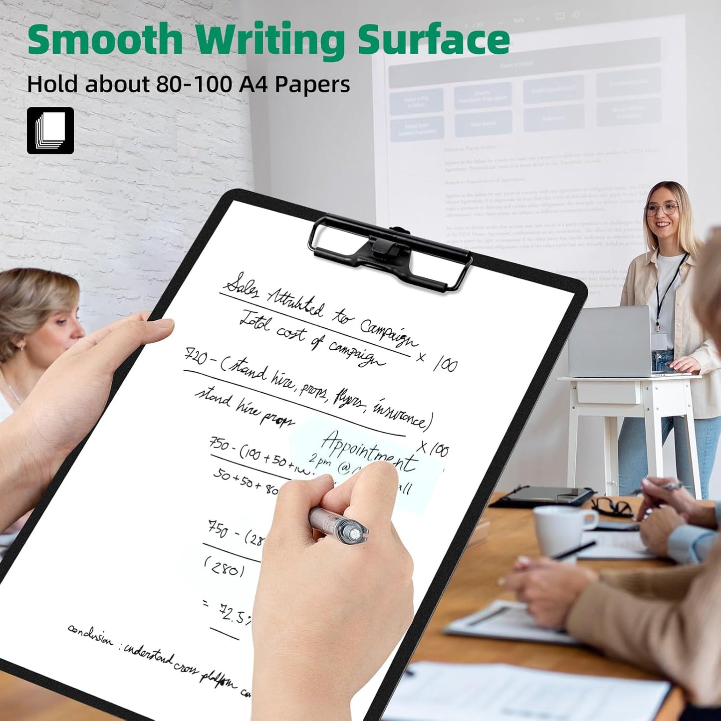Black Clipboard with Pen Holder, 2 Pack Plastic Clipboard with Low Profile Metal Clip, Hanging Clip Boards Holds 8.5x11 Inch Papers, Standard A4 Letter Size Clip Boards for Offices & School