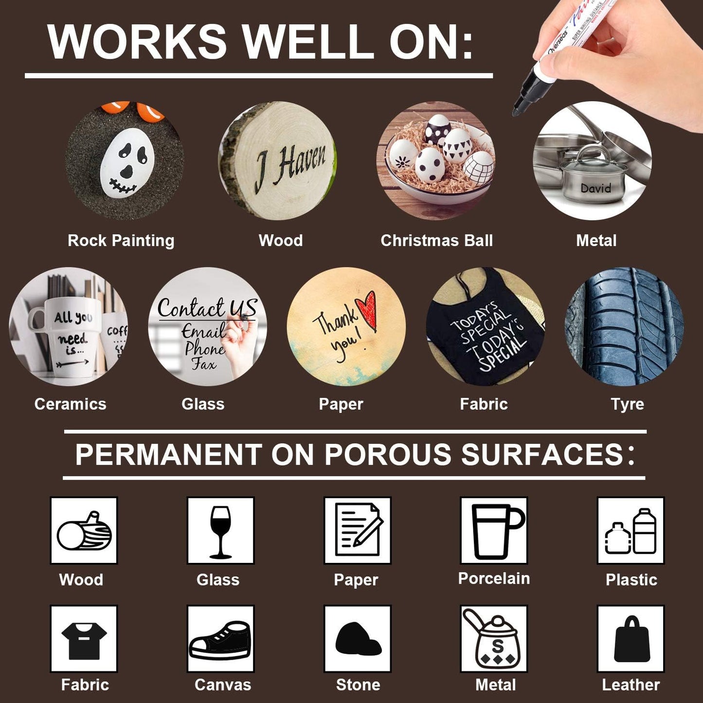 Multiple Colors Acrylic Paint Pens, Medium Tip Pens for Rock Painting, Ceramic, Wood, Plastic, Calligraphy, Card Making, DIY Crafts (Black)