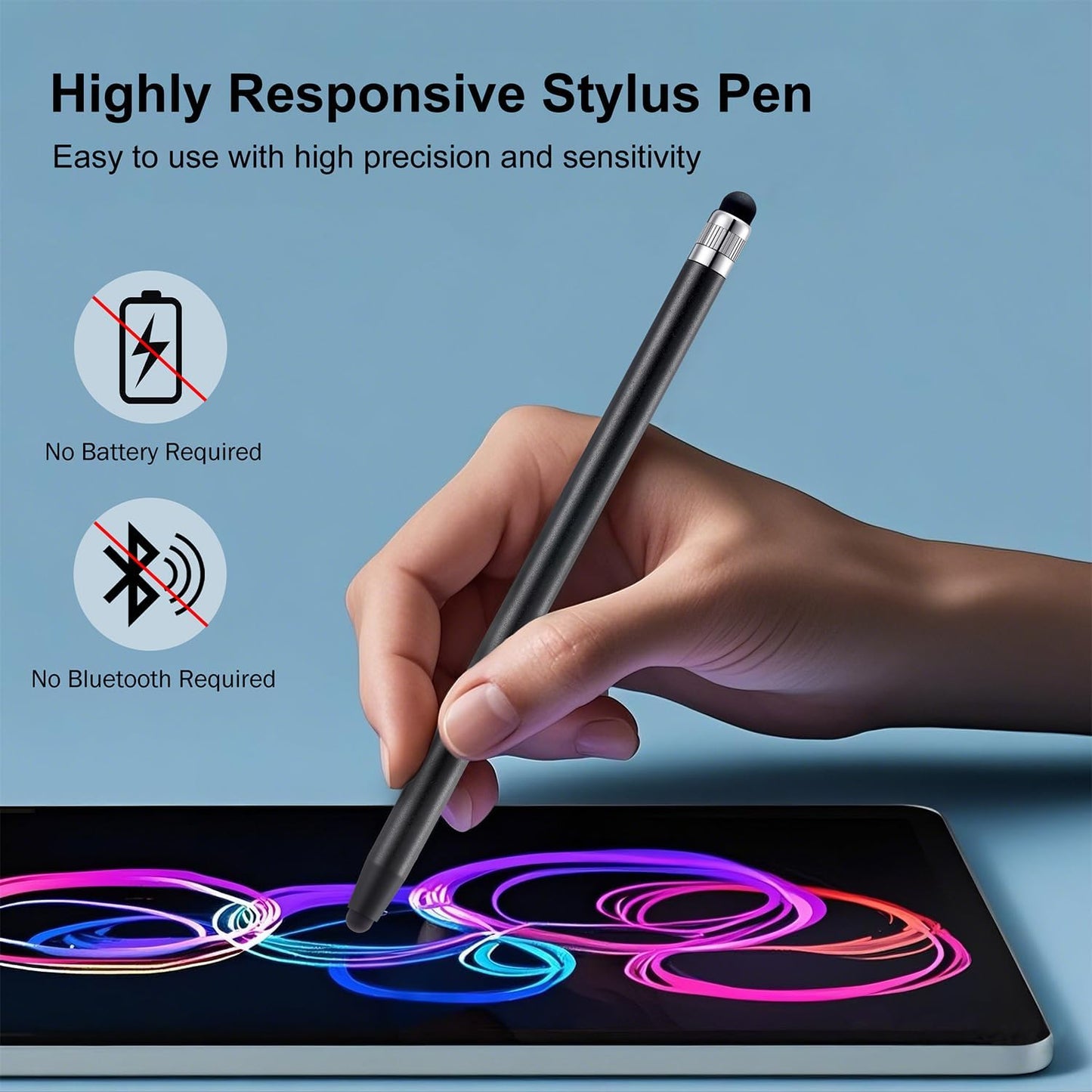 LINFANC 12Pcs Black Stylus Pen for Touchscreen, 2-in-1 High Precision & Sensitivity Stylus Pen for iPhone/iPad/Android Smartphones and Tablets Compatible with All Touch Screens