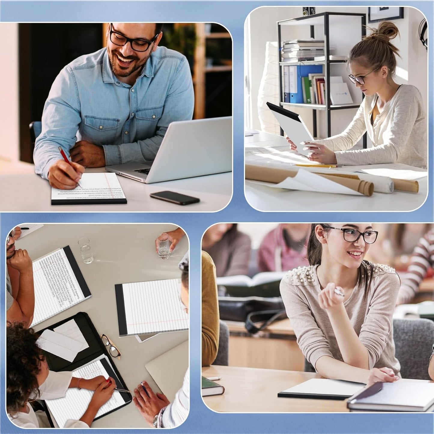 Legal Pads 8.5 x 11, Writing Paper Tablets 8-1/2 x 11, 6 Pack White Note Pads 8.5 x 11 for Office Supplies, Letter Pads 8.5 x 11 Wide Ruled, Perforated Notepads 8.5 x 11, 30 Sheets Each Notebook Paper