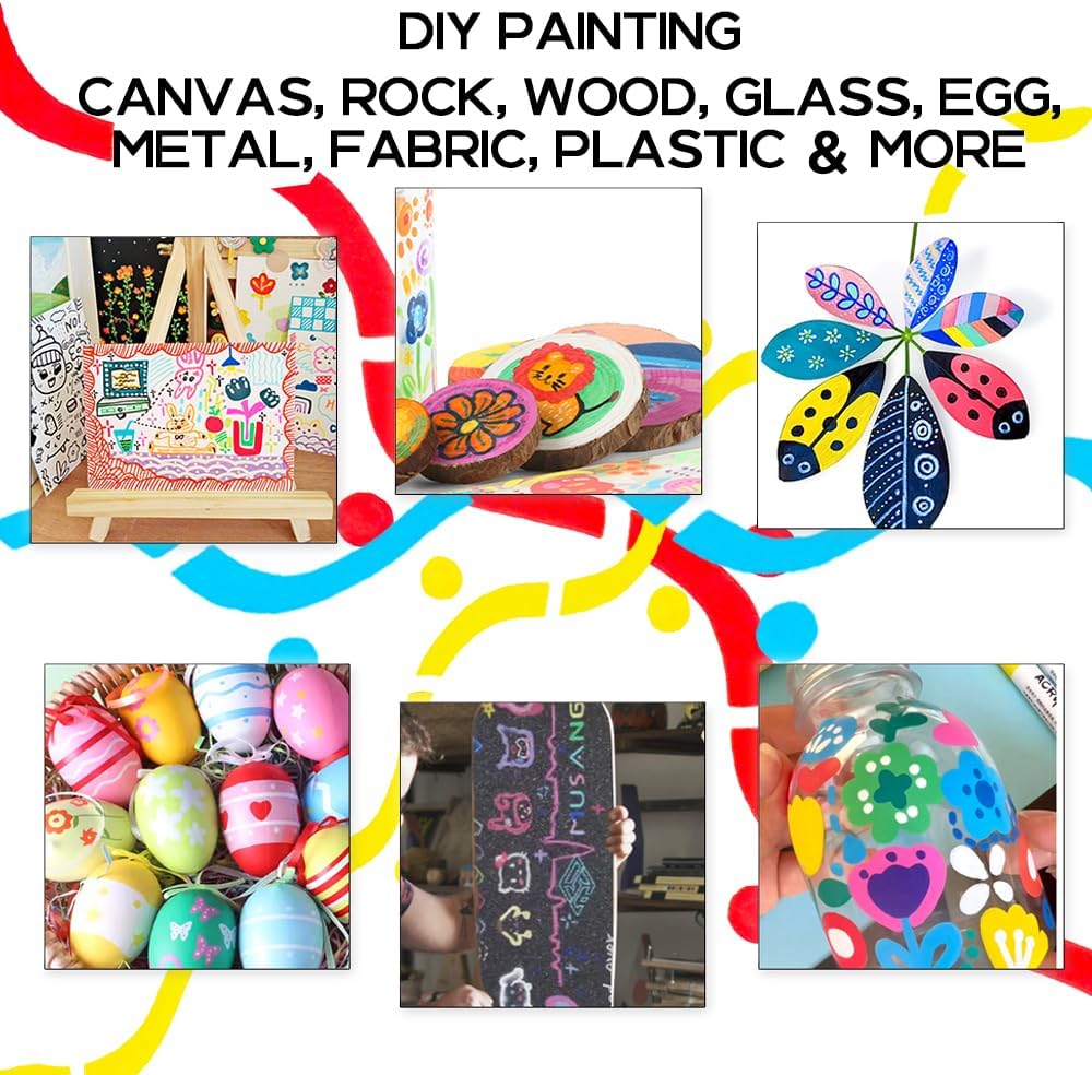 TRANSON 24 Colors Chisel and Brush Dual-tip Acrylic Paint Marker Pen Set for Canvas Rock Wood Leather Ceramic DIY Painting