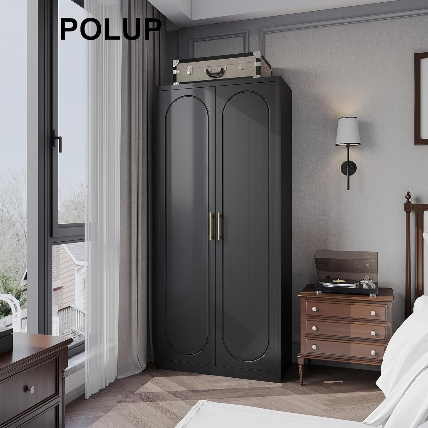 Metal Armoire Wardrobe Closet with Doors and Shelves, 71" Tall Wardrobe Closet with Hanging Rod, Freestanding Clothes Cabinets, Large Wardrobes for Bedroom, Black, Assembly Required