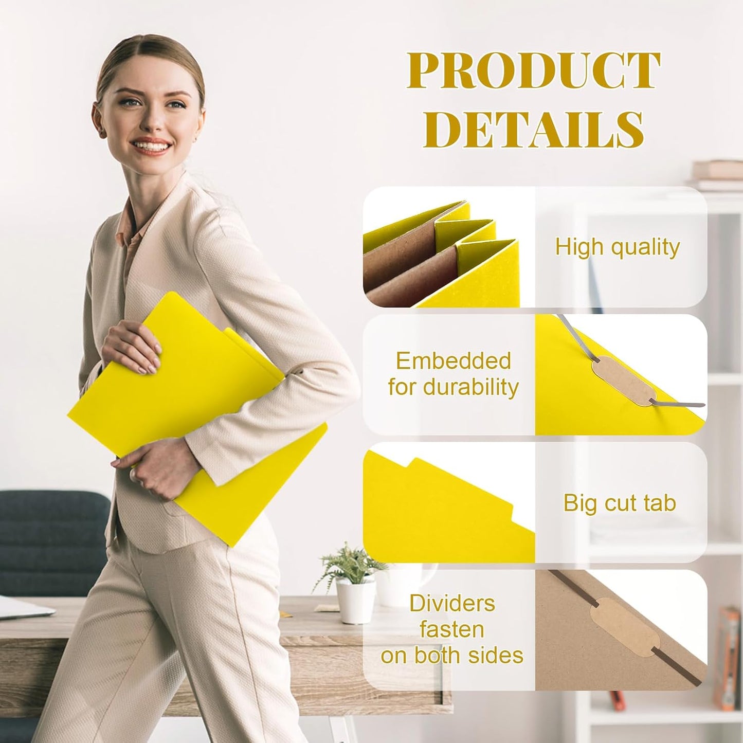 36 Pcs Classification Folders Letter Size, 2 Pocket Dividers Pressboard File Folder with Fasteners, Expanding File Organizer Bulk for Teachers, Clergy, Office, Church, Christmas (Yellow)