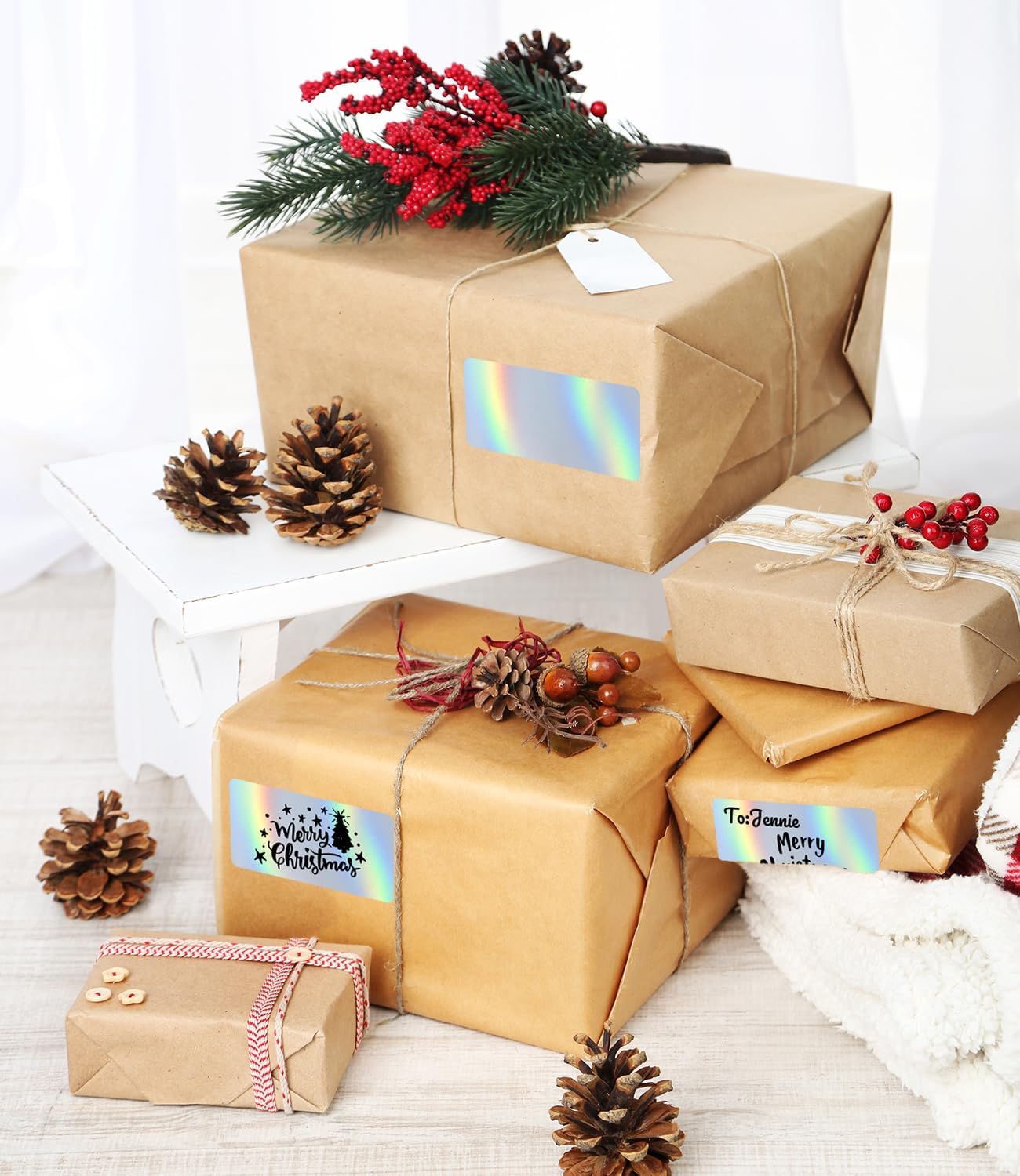 Holographic Square Thermal Labels (4 x 2 inch), Self-Adhesive Direct Thermal Sticker Label, Compatible with All Thermal Shipping Label Printers, for Name, Price Tag, DIY, Logo, 500 Labels/Roll