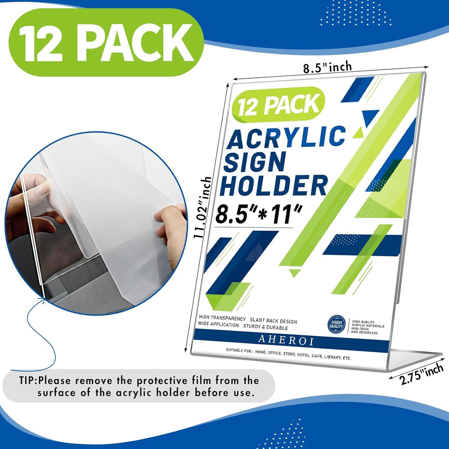 Aheroi 12 PCS Acrylic Sign Display Stands - 8.5 x 11, Clear Plastic Sign Holders for Paper Displays, Home Office Supplies