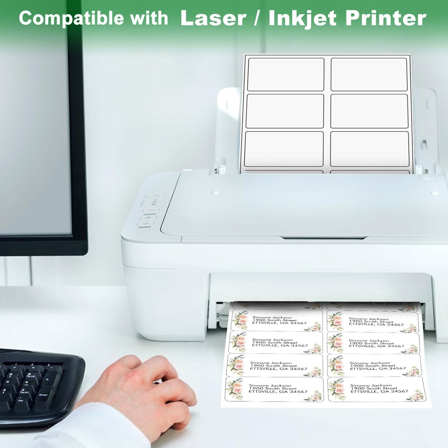 2x4 Label Stickers, 1000 Matte Printable Sticker Labels for Address Labels, Mailing Labels, Shipping Labels, Sticker Making, 8.5 x 11 Label Sheets for Lase Inkjet Printer, 10 Up Per Sheet, 100 Sheets