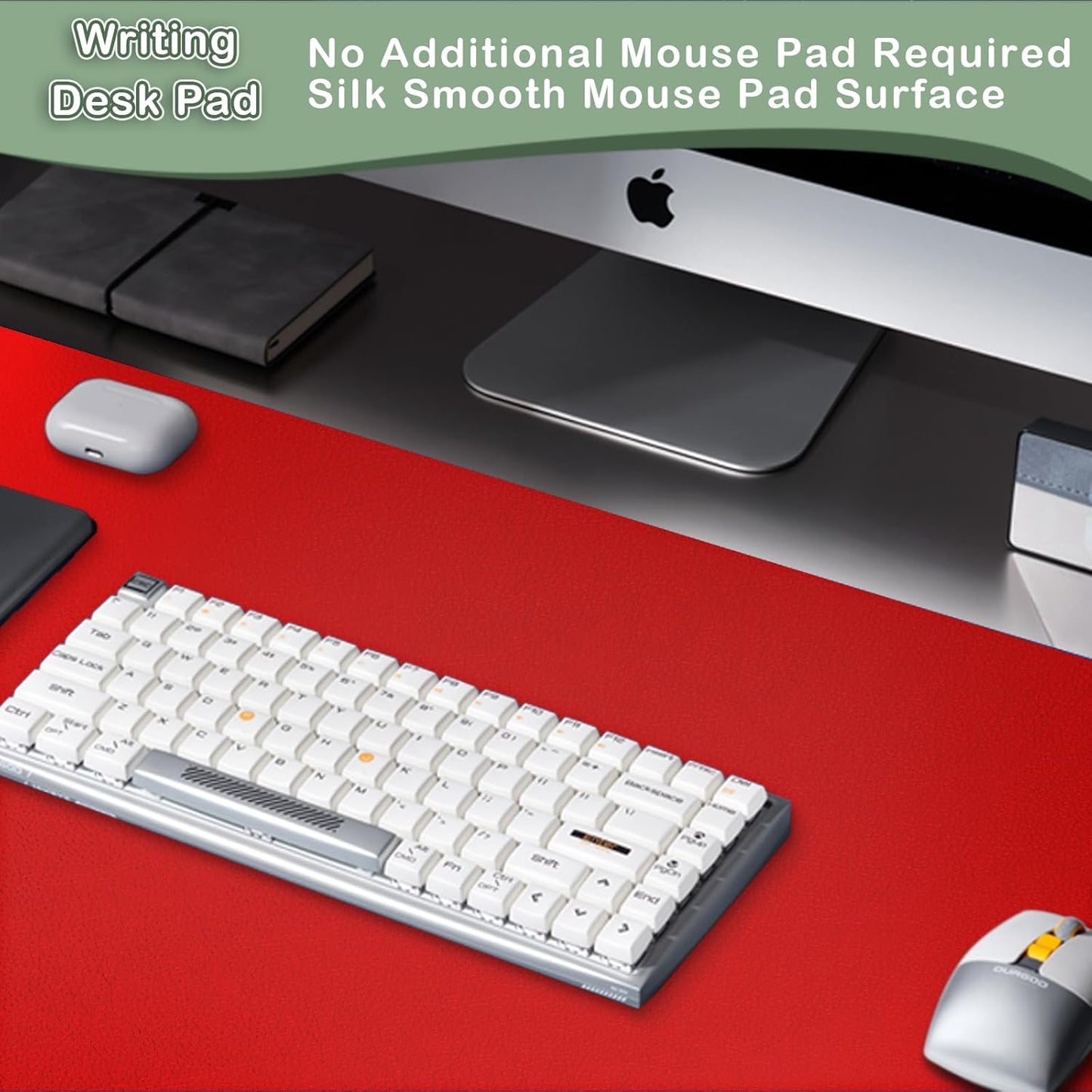 Boutilon Leather Desk Pad Protector,Non-Slip Mouse Pad,Laptop Desk Pad,Office Mouse Mat,Waterproof Leather Desk Blotter,Desk Writing Pad for Office and Home (XL-Red,35.4"x 15.7")