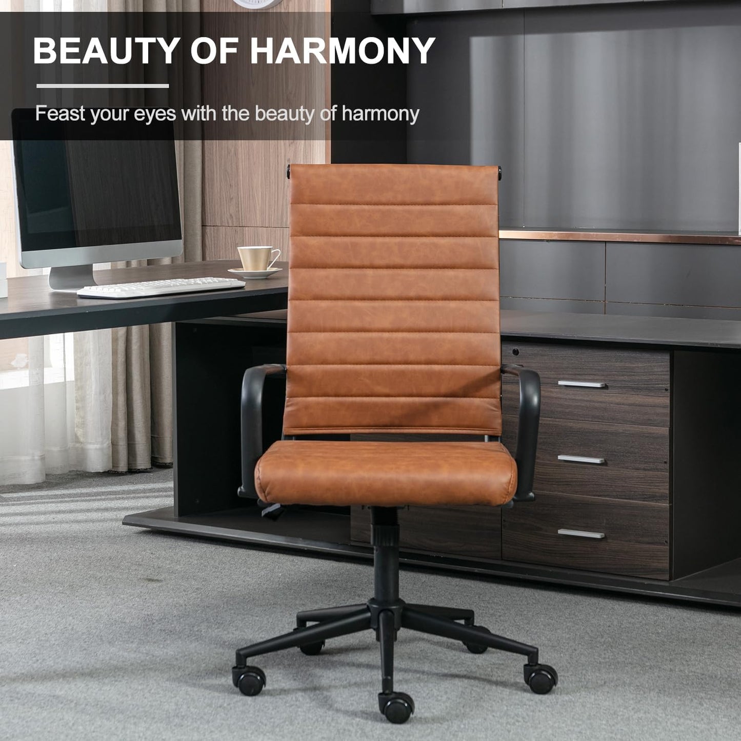 Okeysen Office Desk Chair Conference Room Chairs, Modern Ergonomic Executive Swivel Chair, Adjustable Height PU Leather Home Desk Chairs with Armrests, Comfy Computer Task Chairs with Wheels