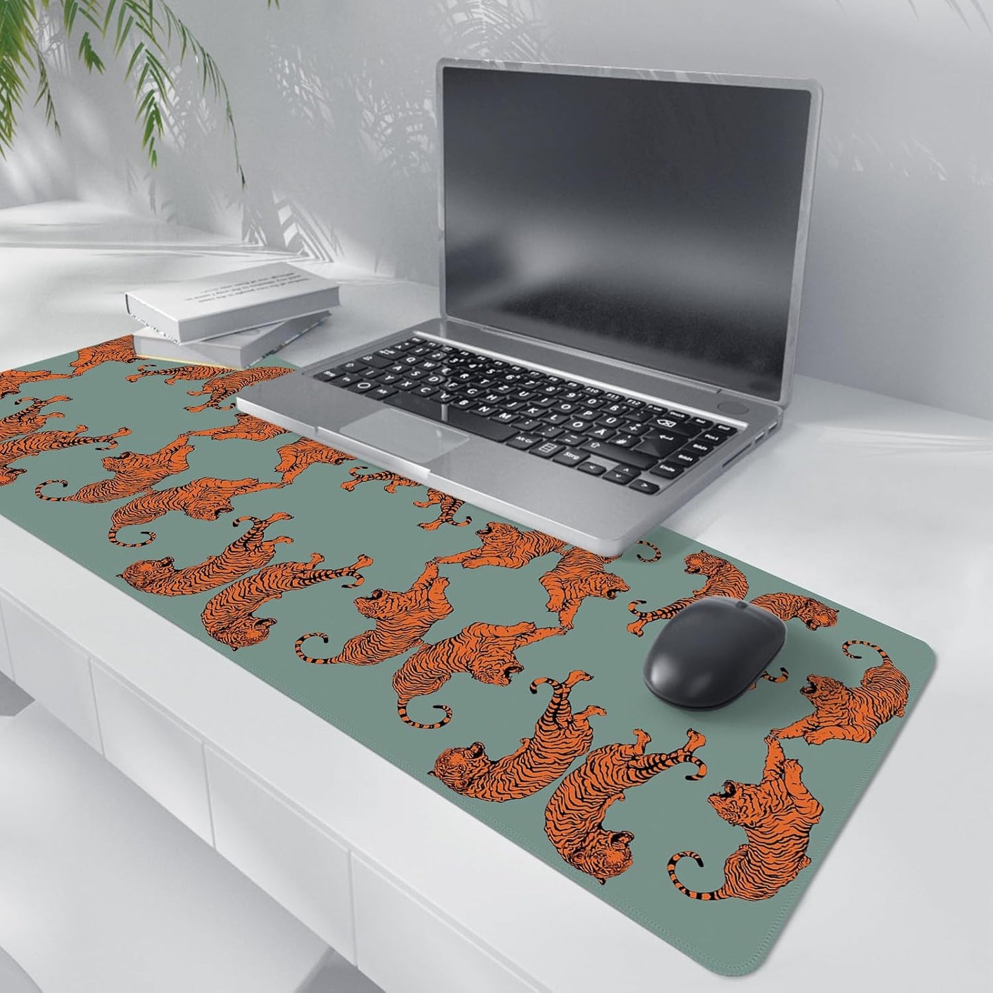Sage Green Tiger Decor Mouse Pad,Cheetah Desk Mat,XL Large Leopard Mouse Pad,Preppy Desk Mat for Dorm Home Office Decor,31.5x11.8 Inch