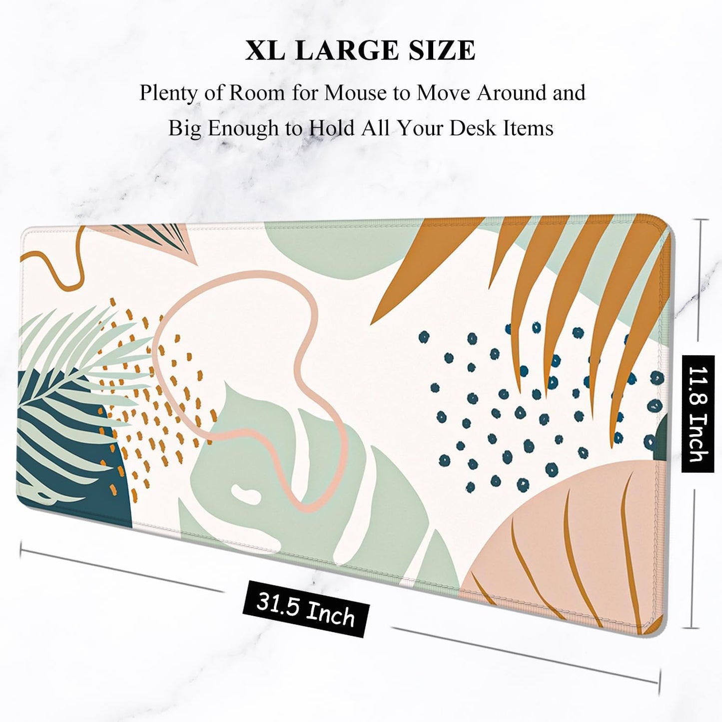 Auhoahsil Large Mouse Pad, XXL Gaming Mousepad, Desk Mat for Desktop, Thick Rubber, Big & Long Size, Stitched Edges, Full Desk Pad for Laptop & Computer, Extended 31.5 x 11.8 in, Boho Leaves