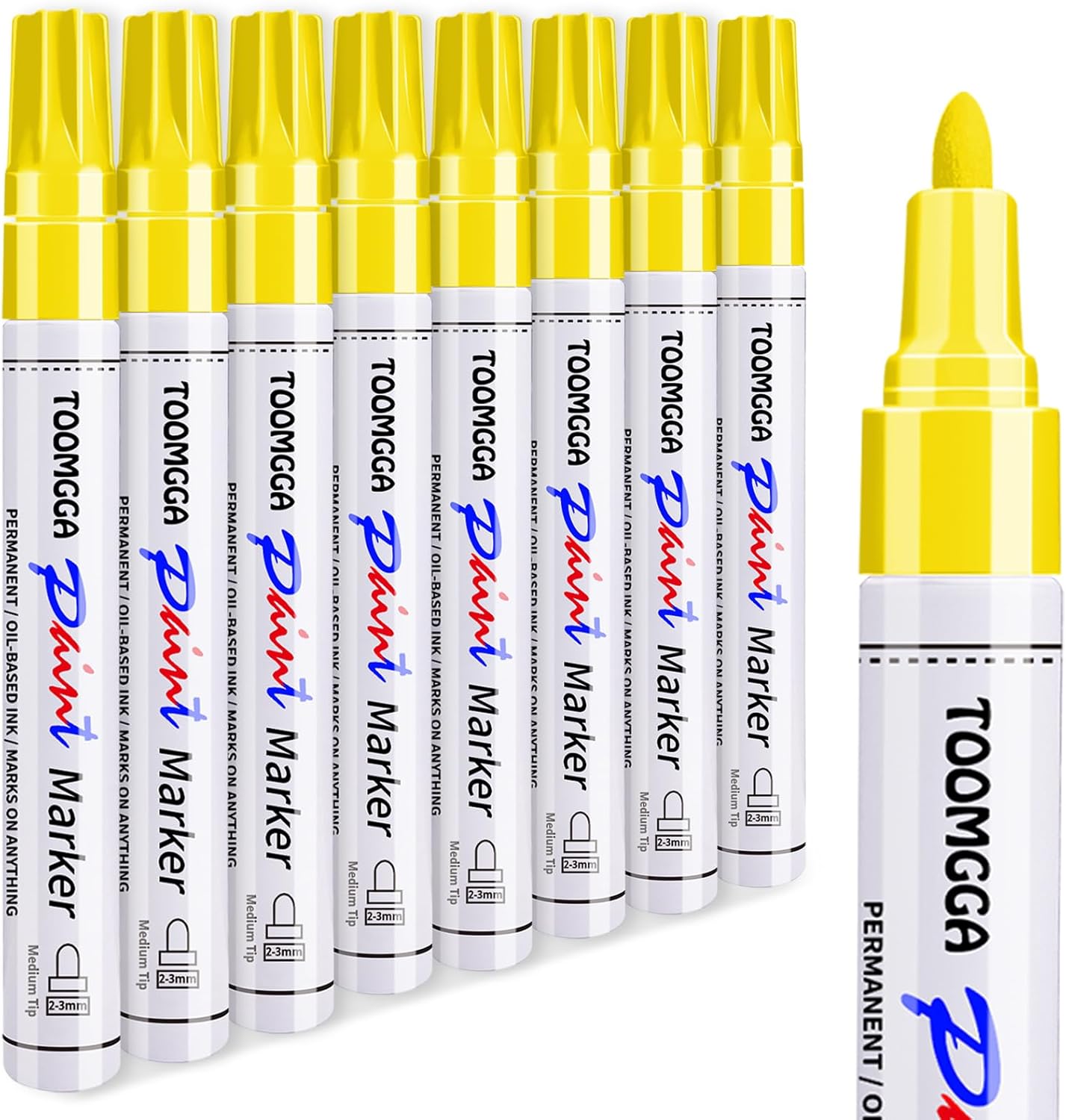 Yellow Permanent Paint Pens Paint Markers - 8 Pack Oil Based Markers, Quick Drying and Waterproof Marker Pen, Car Tire, Metal, Rock Painting, Wood, Ceramic, Plastic, Canvas, Mugs, Medium Tip