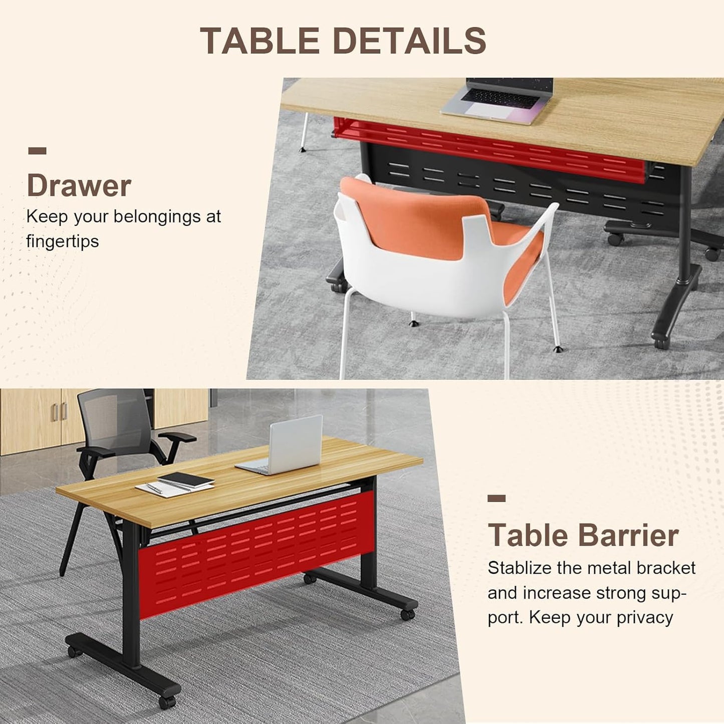 Folding Conference Room Table, Modern Conference Tables with Wheels, Large Rectangular Mobile Training Tables for Office Classroom, Foldable Modular Boardroom Seminar Table Maple (4pack L47.2in)