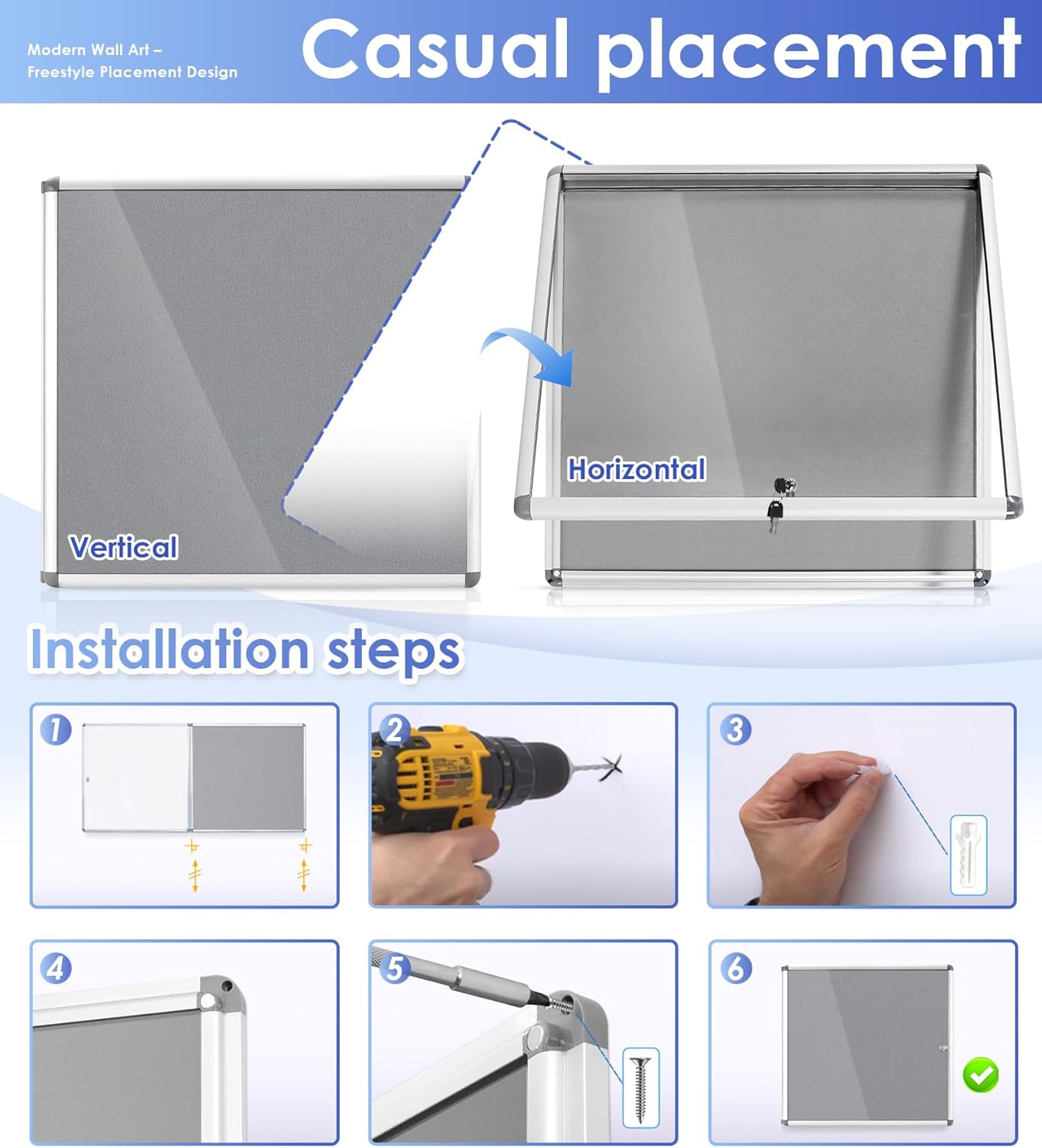 SWANCROWN Enclosed Bulletin Pin Fabric Boards Tamperproof Notice Case for Message Memo Photo,Grey,28x26inch (6xA4)