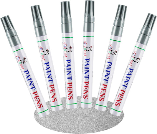 Sliver Paint Pens marking pens Permanent Markers - 6 Pack Oil Based Waterproof Markers for Tire, Rubber,Wood, Rocks, Metal, Canvas,Plastic, Dark Surface,Craft office Supplies,Medium Point