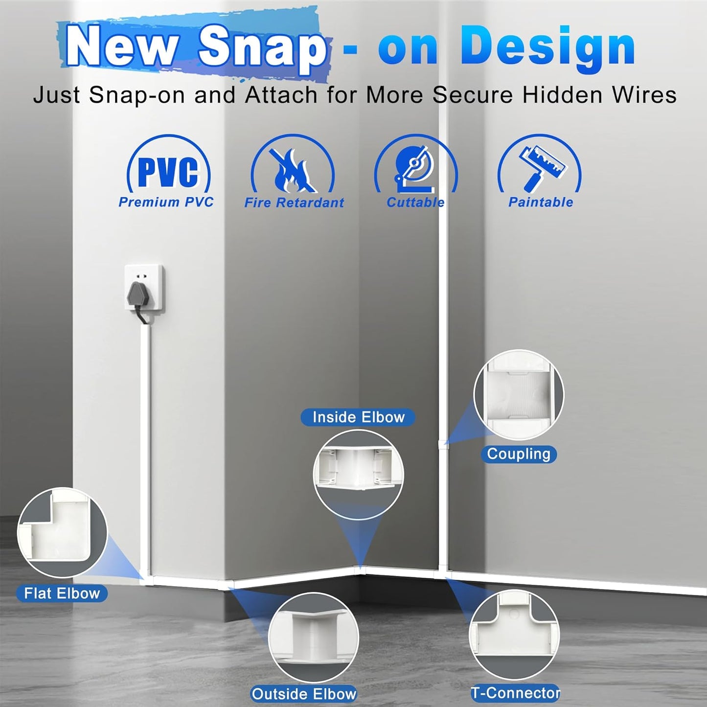 220in Wall Cord Hider Kit, LZEOY Large Capacity Wire Hider for Cords, White Cable Cover Wall Kit, Paintable Hide TV Cords for Wall Mount TV, Cable Concealer Cable Channel: 14 x L15.7in W1.18 H0.63in