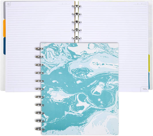 Talia Discbound Notebooks, Planner, Customizable, (yMarble Flow Turquoise w/Silver Discs, Letter (8.5in x 11in))
