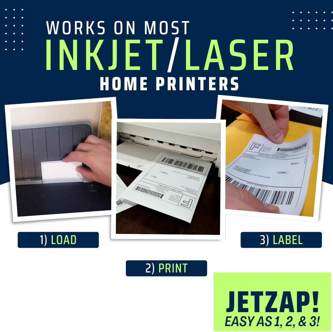 JETZAP Pre-Cut 4x6 Shipping Labels | Work on Most Inkjet and Laser Printers | Just Load & Print | USPS UPS FedEx for Home Printers | 300 Pack