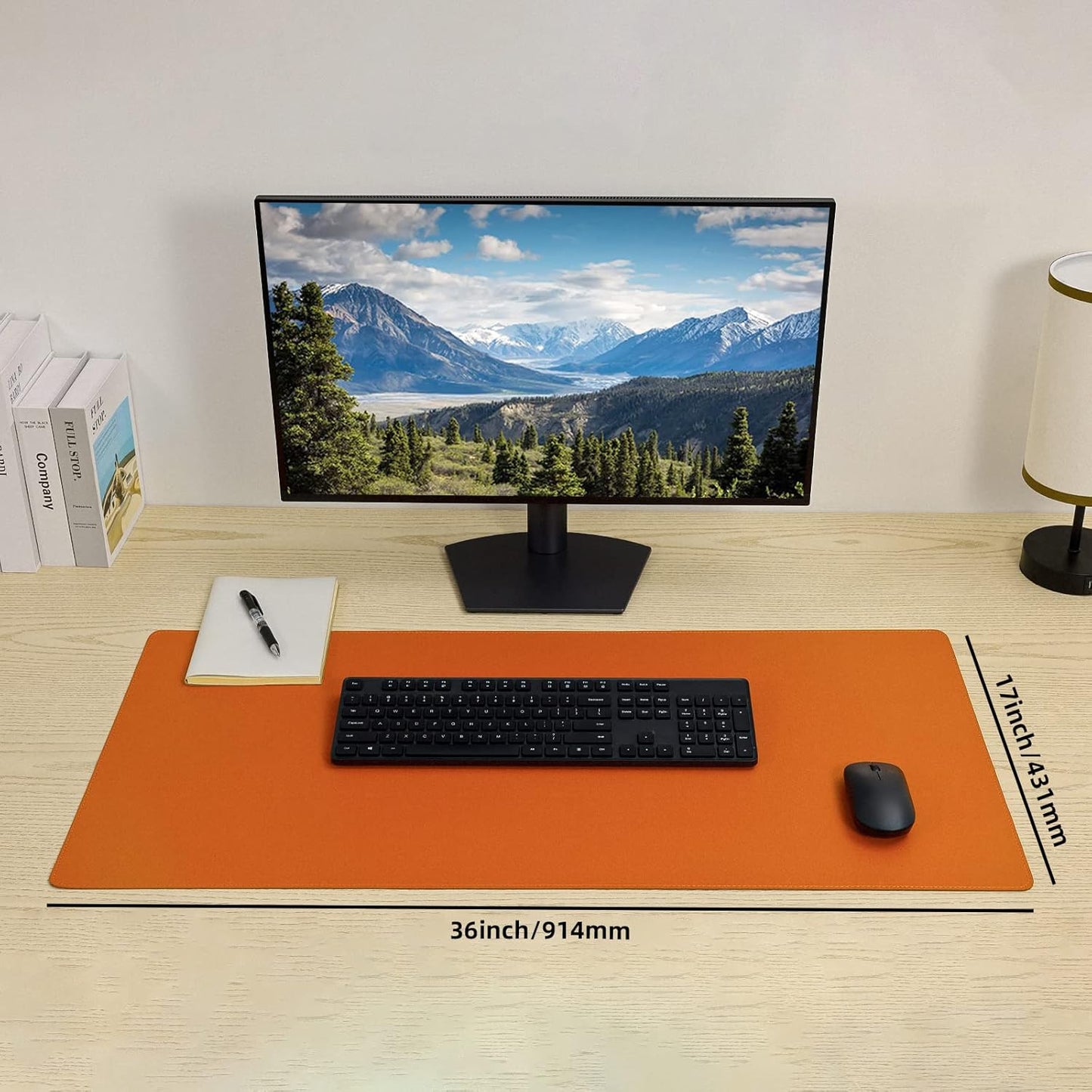 PU Leather Desk Pad Blotter,Waterproof Orange Office Desk Mat for Women,Non-Slip Writing Desk Protector Large Mouse Pad,36x17inch