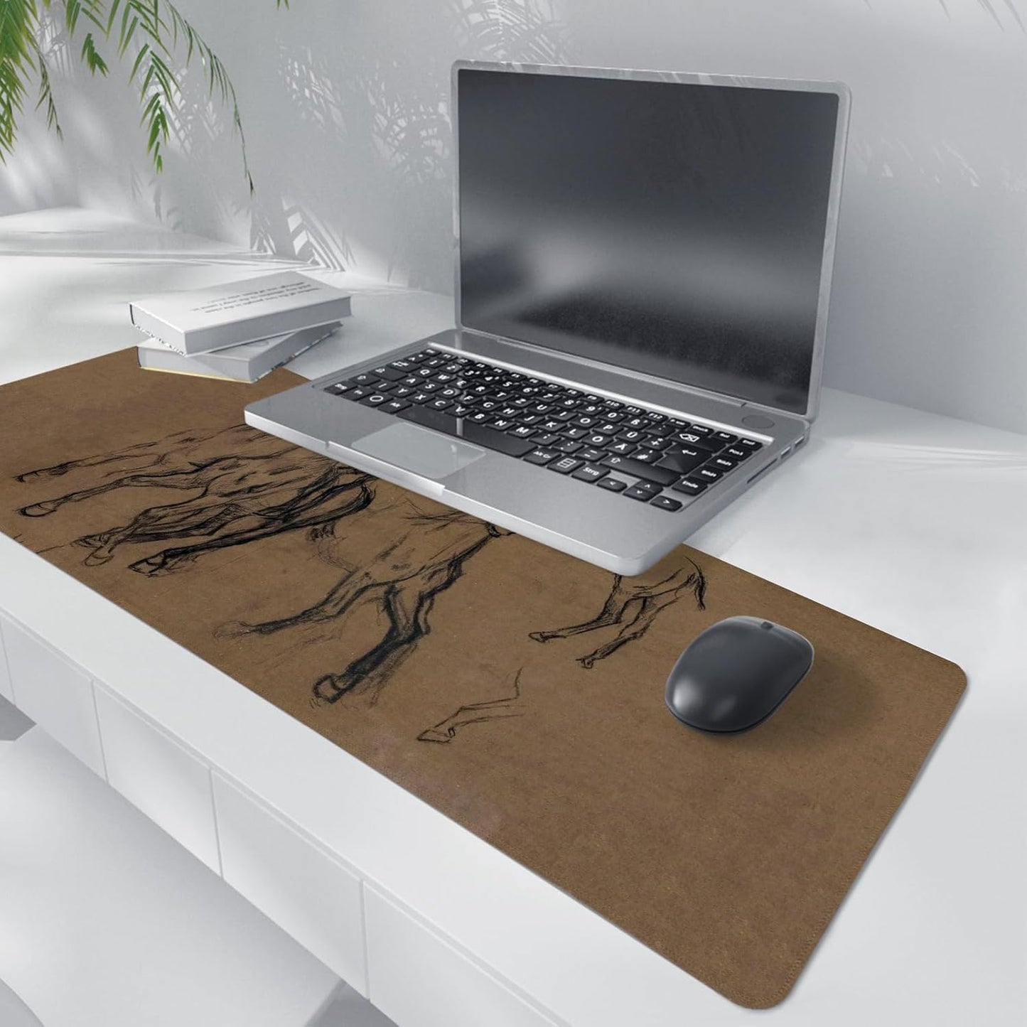 Vintage Western Mouse Pad,Retro Horse Desk Mat for Laptop,XL Large Vintage Mid Century Grey Abstract Art Mouse Pad for Home Decor Office Dorm, Horse Decor for Desktop 31.5x11.8 Inch