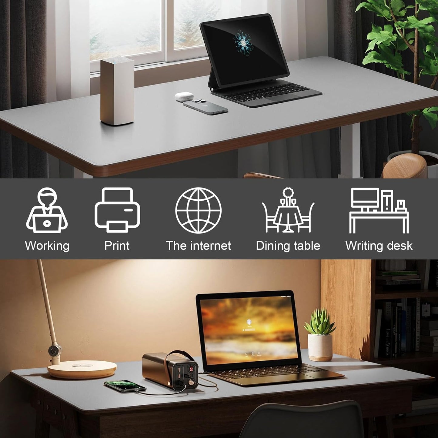 DAWNTREES Desk Mat Protector,PU Leather Desk Pad,Non Slip, Large Mouse Pad and Keyboard Mat, Waterproof Writing Pad for Office and Home (Light Gray,47.2''x23.6'')