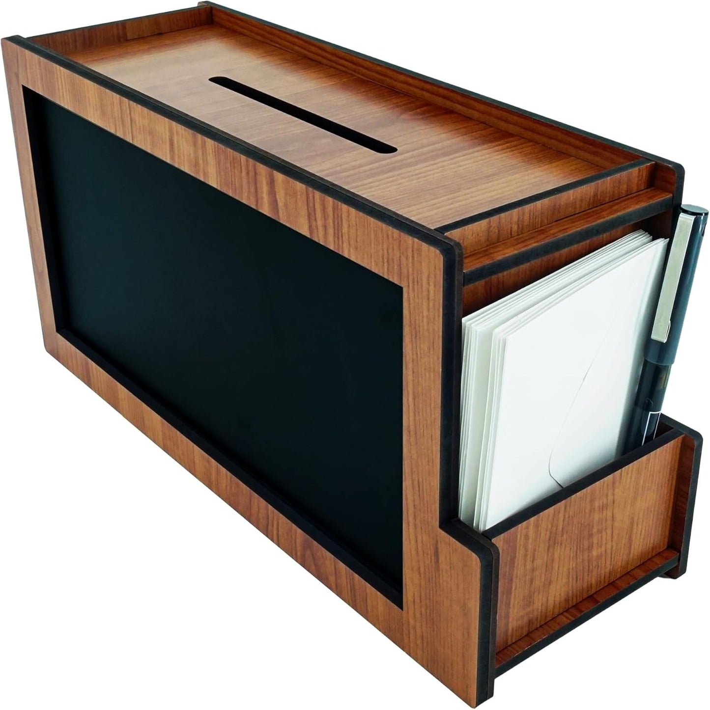 SHUMEI Wooden Suggestion Box with Chalkboard – Feedback, Donation, & Voting Box with Top Slot & Side Holder for Cards and Pens – Ideal for Office, Classroom, or Events