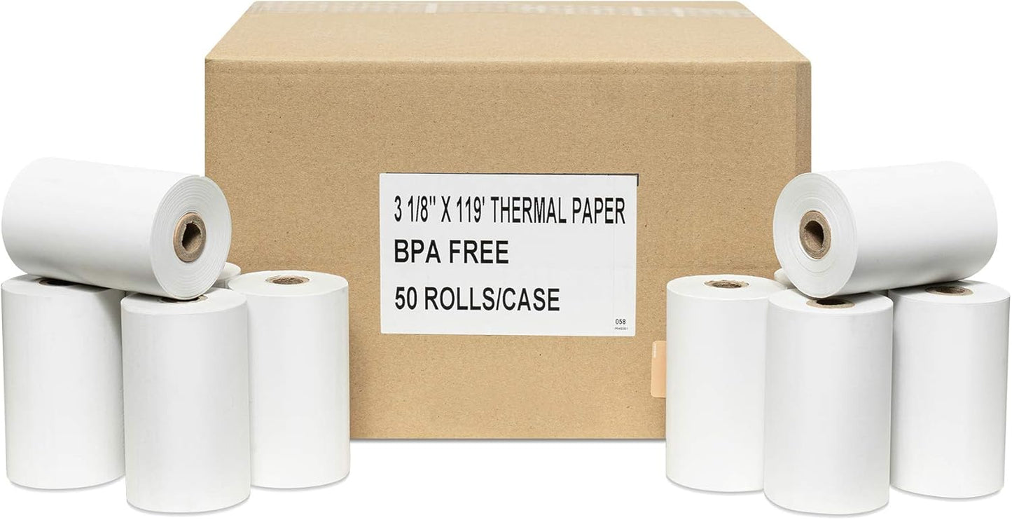 50 First Data 3 1/8 X 119 Thermal Credit Card Paper Rolls