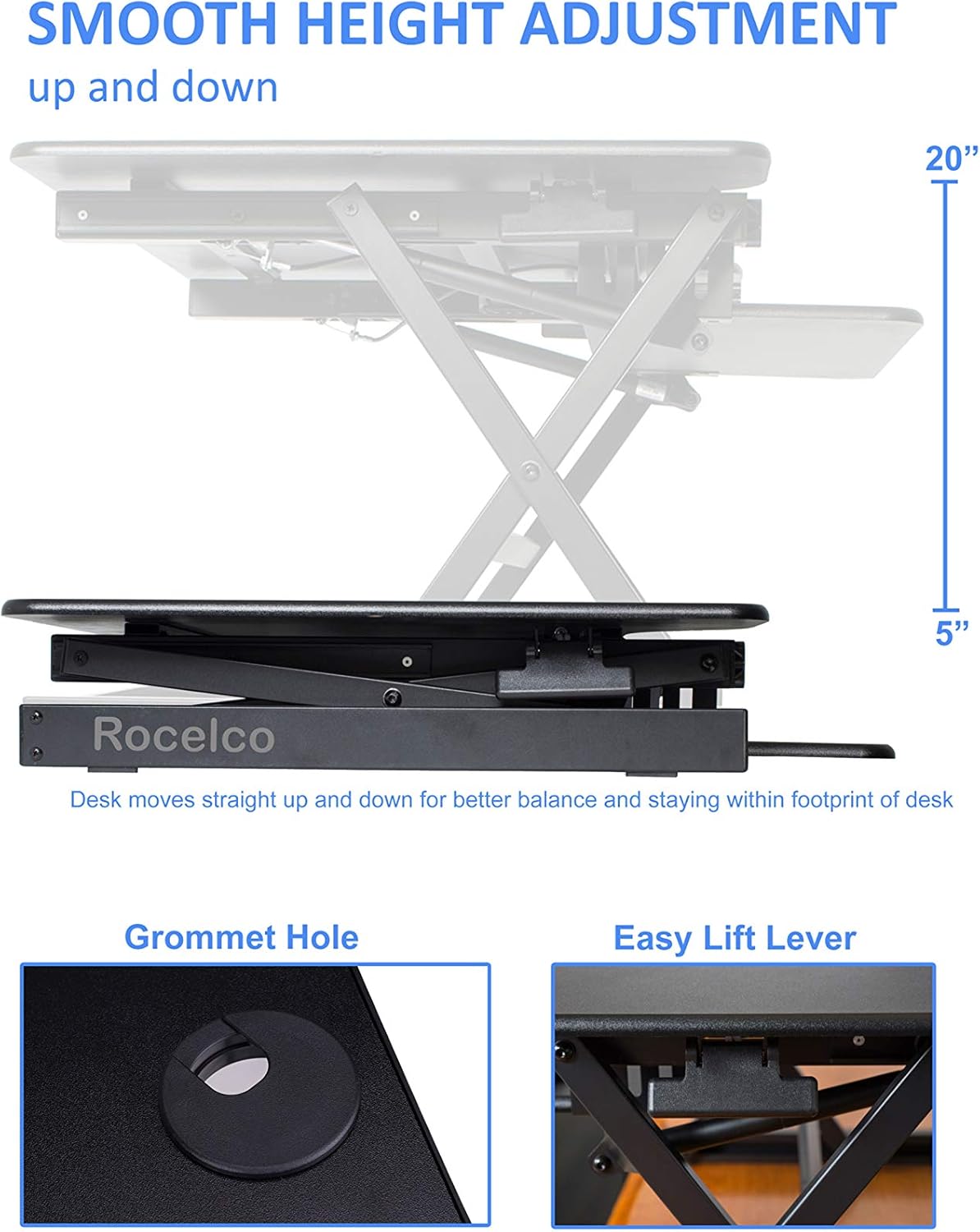 Rocelco 40" Large Height Adjustable Standing Desk Converter with Anti Fatigue Mat BUNDLE - Tall Quick Sit Stand Up Computer Workstation Riser - Retractable Keyboard Tray - Black (R DADRB-40-MAFM)