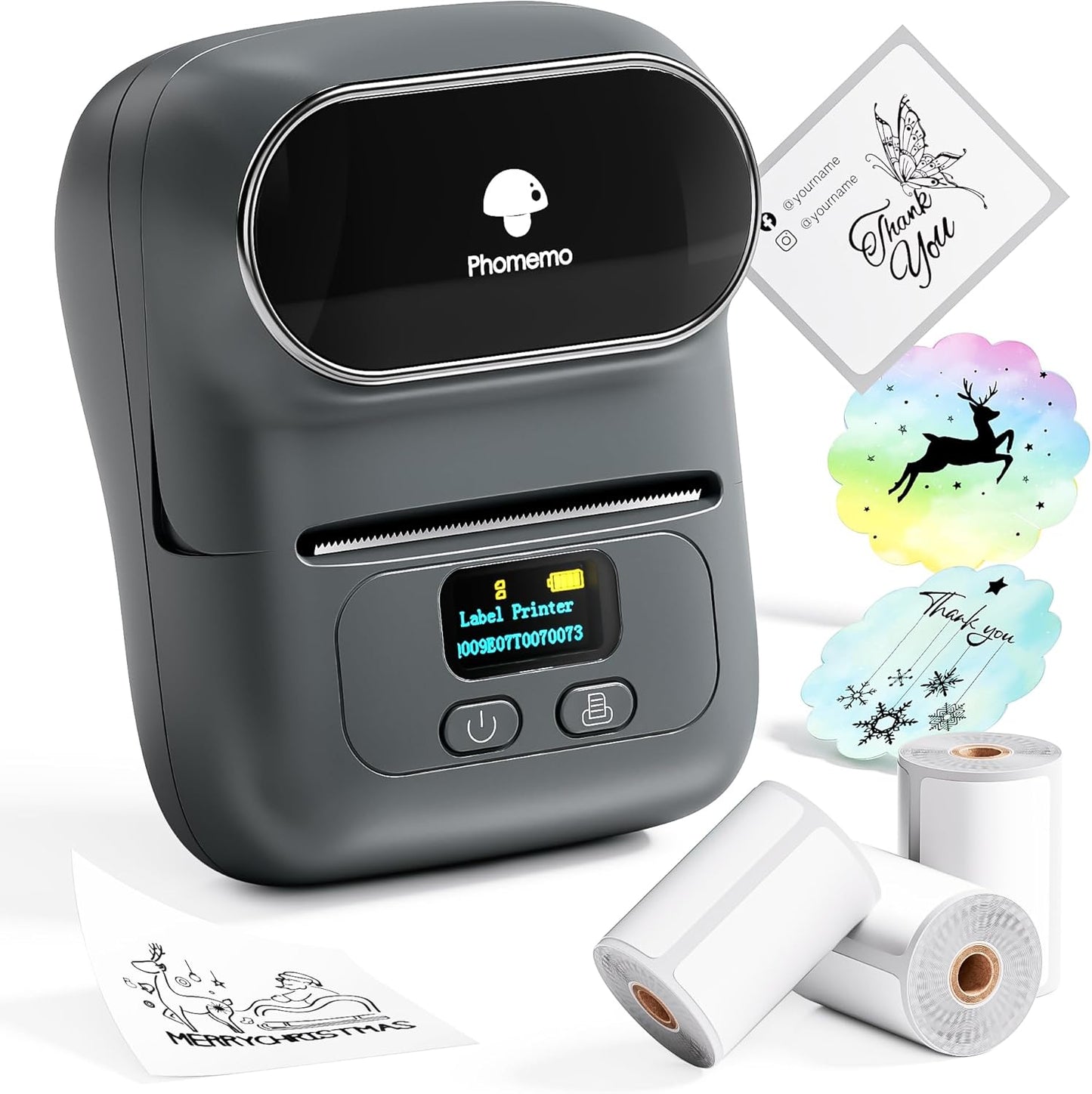 Phomemo M110 Label Makers- with 3 Rolls Labels, Barcode Label Printer Thermal Bluetooth Portable Printer for Small Business, Address, Logo, Clothing, Mailing, Sticker Printers for Phone & PC, Gray