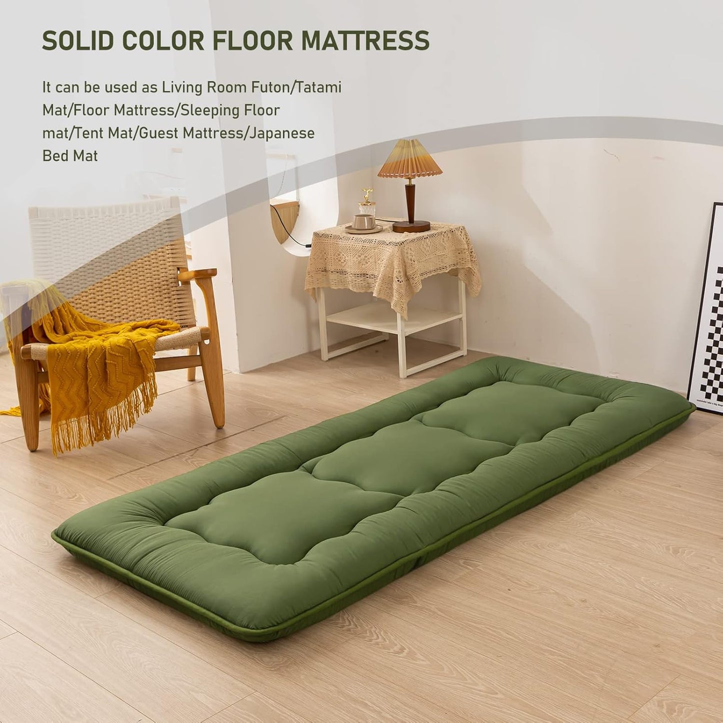 MAXYOYO Cot Japanese Floor Futon Mattress, Single Size Tatami Mat Sleeping Pad Foldable Roll Up Boys Girls Narrow Mattress Kids Lounger Pillow Bed