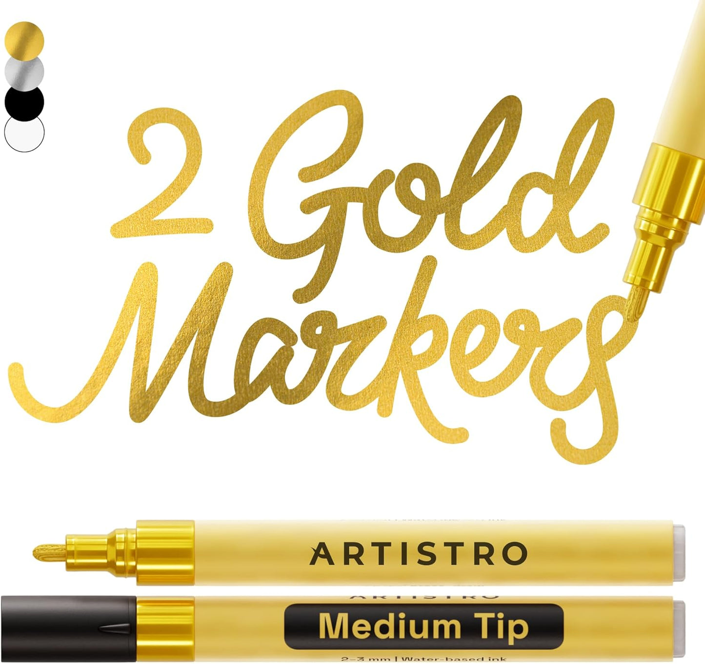 ARTISTRO 2 Gold Acrylic Paint Markers - 3mm Medium-Tip Paint Pens - Perfect for Crafting, Art Projects, & More