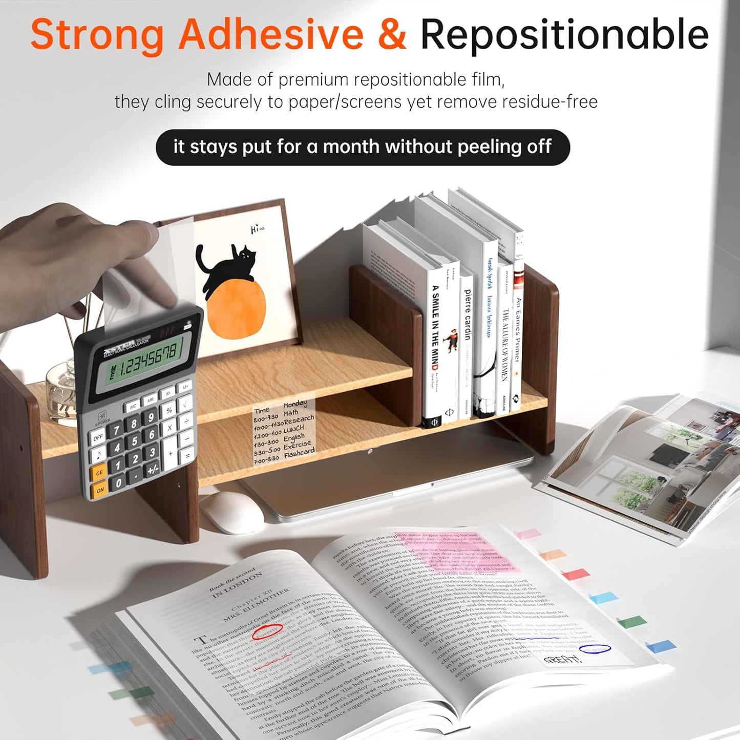 Transparent Sticky Notes (with Sticky Tabs & Marker), MEIGAONE 9 Pack Clear Sticky Note 3x3 Super Strong Adhesion, Waterproof Translucent Sticky Note for Study, Book,Office,School Supplies