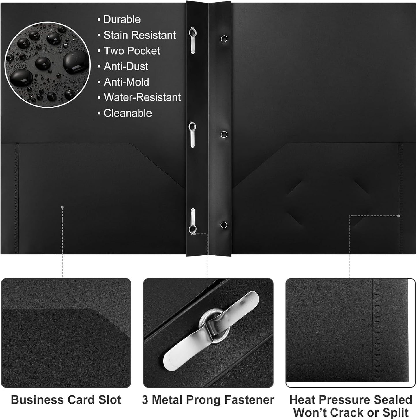 Patelai 48 Pcs Plastic Folders with 2 Pockets and 3 Prongs Home Folders with Card Slot Letter Size Heavy Duty Report Covers for Back to School(Green, Black,Classic)